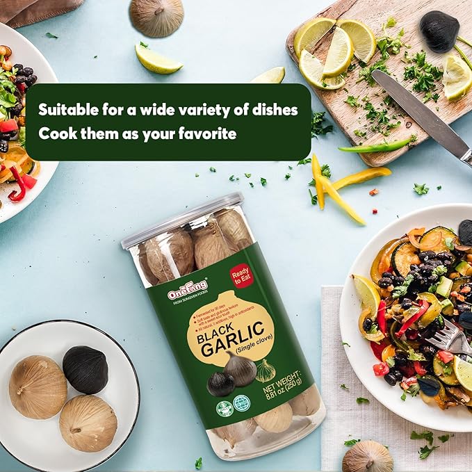ONETANG Black Garlic 8.82 Oz (250g.), Whole Black Garlic Fermented for 90 Days, Super Foods, Non-GMO, Non-Additives, High in Antioxidants, Ready to Eat for Snack Healthy, Healthy Recipes