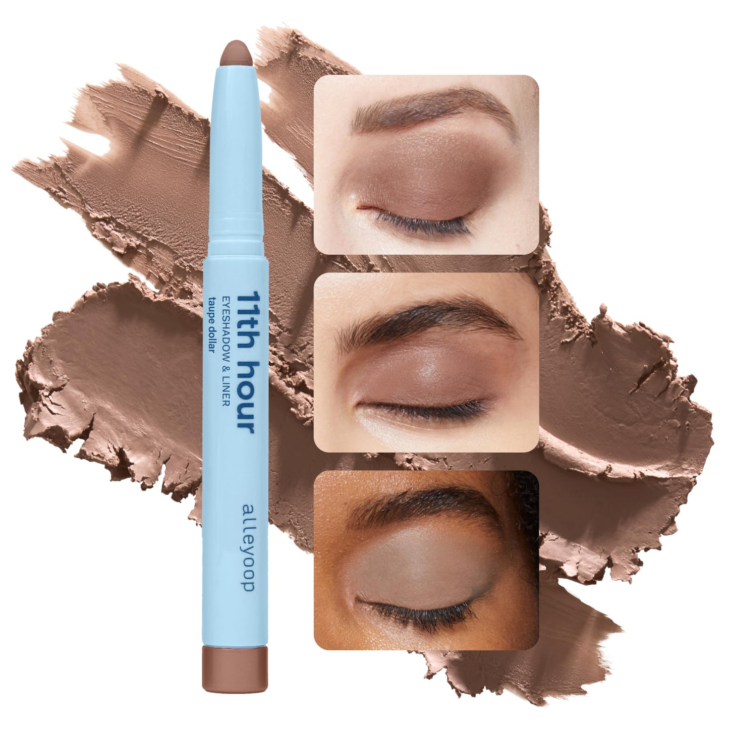 ALLEYOOP 11th Hour Waterproof Cream Eyeshadow Stick – Long-Lasting Eye Shadow Pencil & Eyeliner, Cream to Powder Stick & Highlighter – Smudge-Proof Eyeshadow Matte, Taupe Dollar Matte