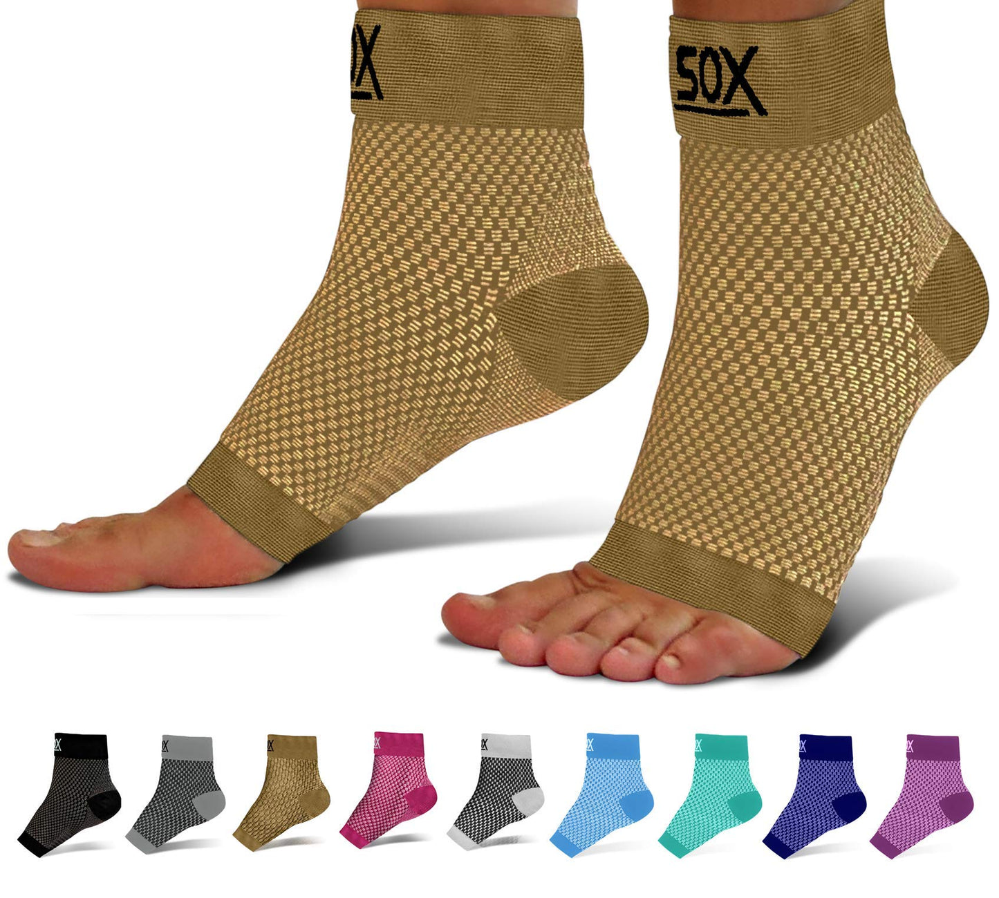 SB SOX Plantar Fasciitis Compression Socks for Women & Men - Best Arch Support for All Day Wear - Relief for Heel Pain and Night Splint Comfort (Nude, Small)