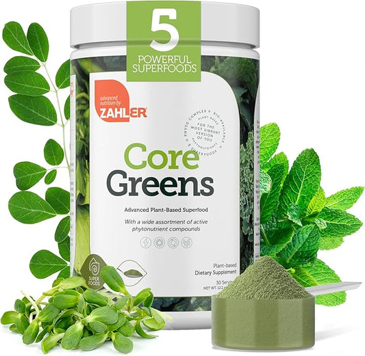 Zahler Core Greens Powder Nutrition Supplements - Superfood Powder - Super Green Juice & Smoothie Mix - Phytonutrient Rich Super Greens Powder with Spirulina, Chlorophyll & More - Kosher Superfood