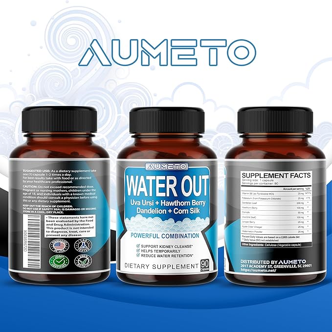 Ultra Natural Water Out Pills with Uva Ursi Hawthorn Berry Dandelion Corn Silk - Full Body Cleanse and Kidney & Stomach Support (90 Count (Pack of 1))