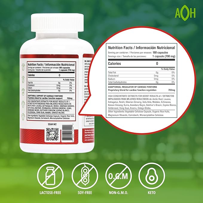 Adapatoheal Blood Pressure Suplement with Adaptogens - Reishi, Ginkgo Biloba, Astragulus & Hawthorn Berry - 700mg - 180 Capsules