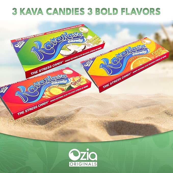 Ozia Originals Kava Kava Candy - 8 Kava Candies Per Pack, Kava Extract Stress Relief Supplement, Natural Kava Root Chill Happy Pill, Encourages Positive Mood - Coconut Cream Flavor, 4 Packs