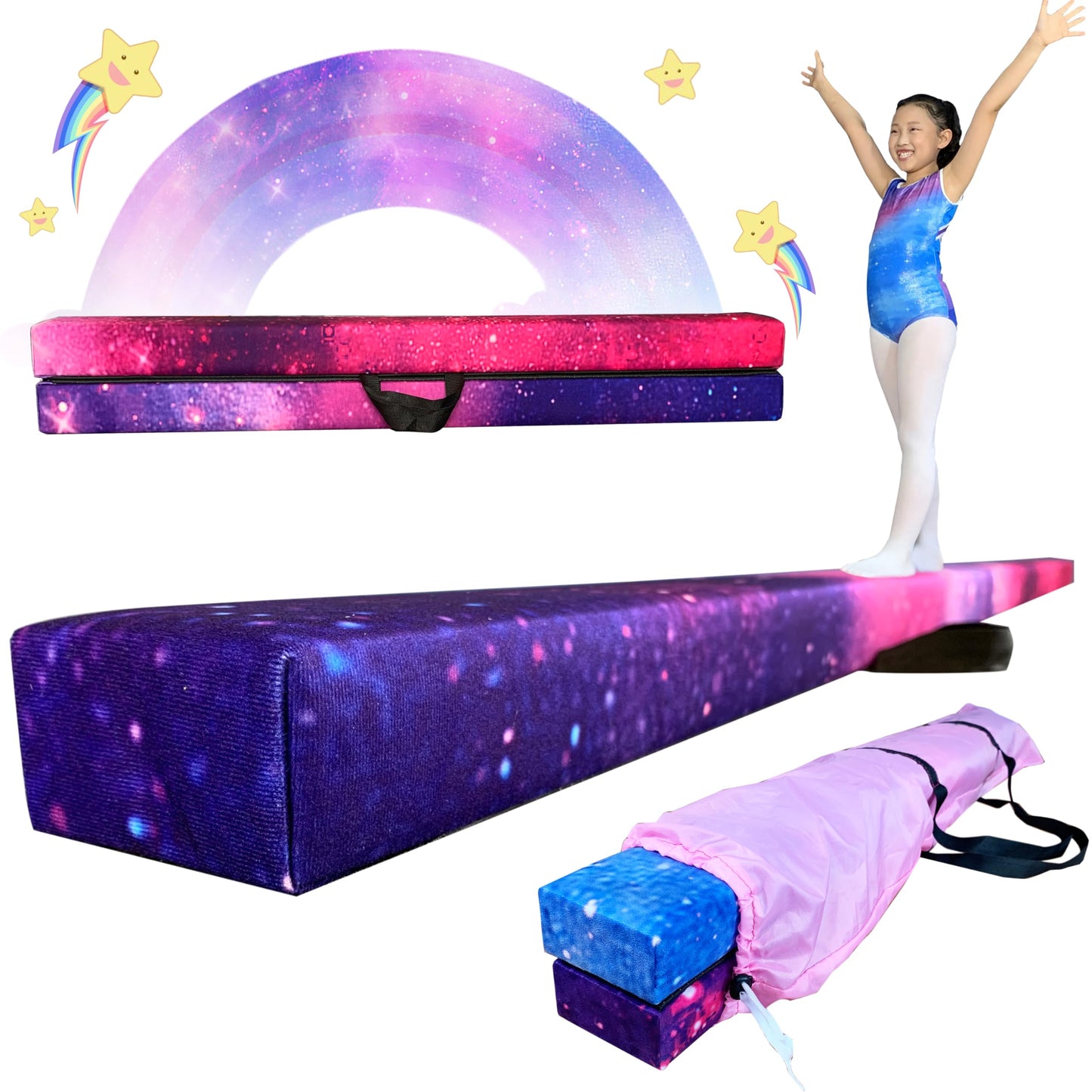 FC FUNCHEER 8FT Folding Balance Beam -Gymnastics Floor Beam - Gymnastics Equipment- Anti-Slip Bottom - Suede Cover - Carry Bag for Kids/Adults Home & Gym Center