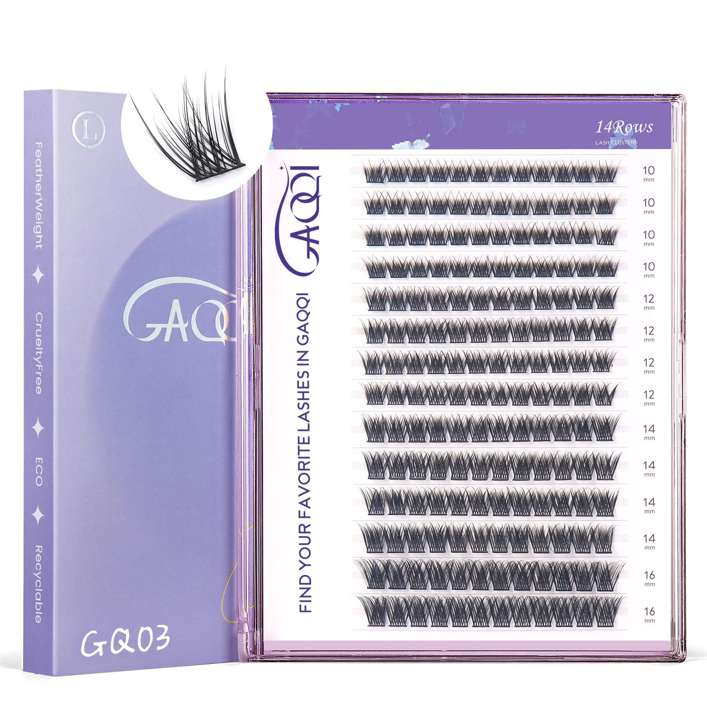 GAQQI Lash Clusters, Eyelash Clusters C Curl Cluster Lashes 168PCS 10-16MM, Wispy Individual Lashes Natural Cluster Eyelash Extensions (GQ03,10-16mm, C Curl)