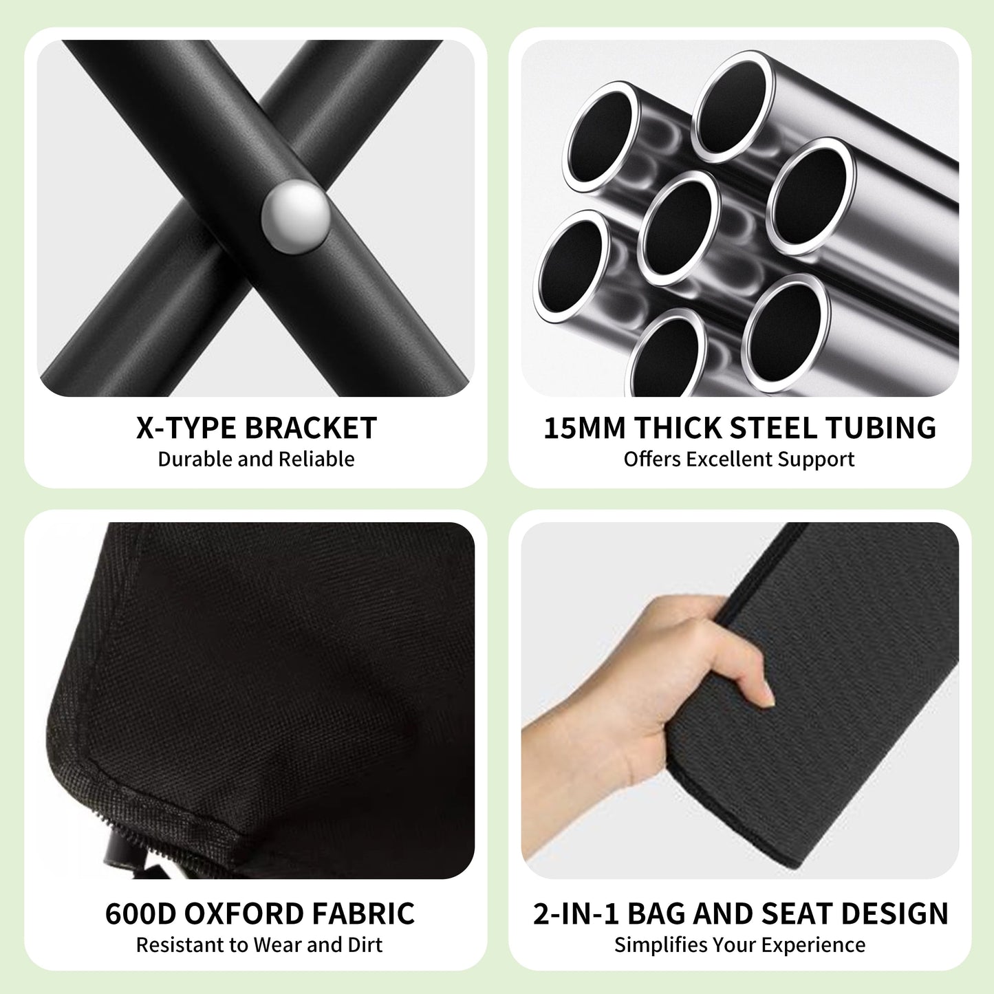 2 Pack Camping Stool, Portable Folding Stool with Carry Bag, 11 Inch Small Folding Stool for Adults, Collapsible Camp Stool Outdoor Footstool for Travel Walking Hiking Fishing Picnic BBQ - Black