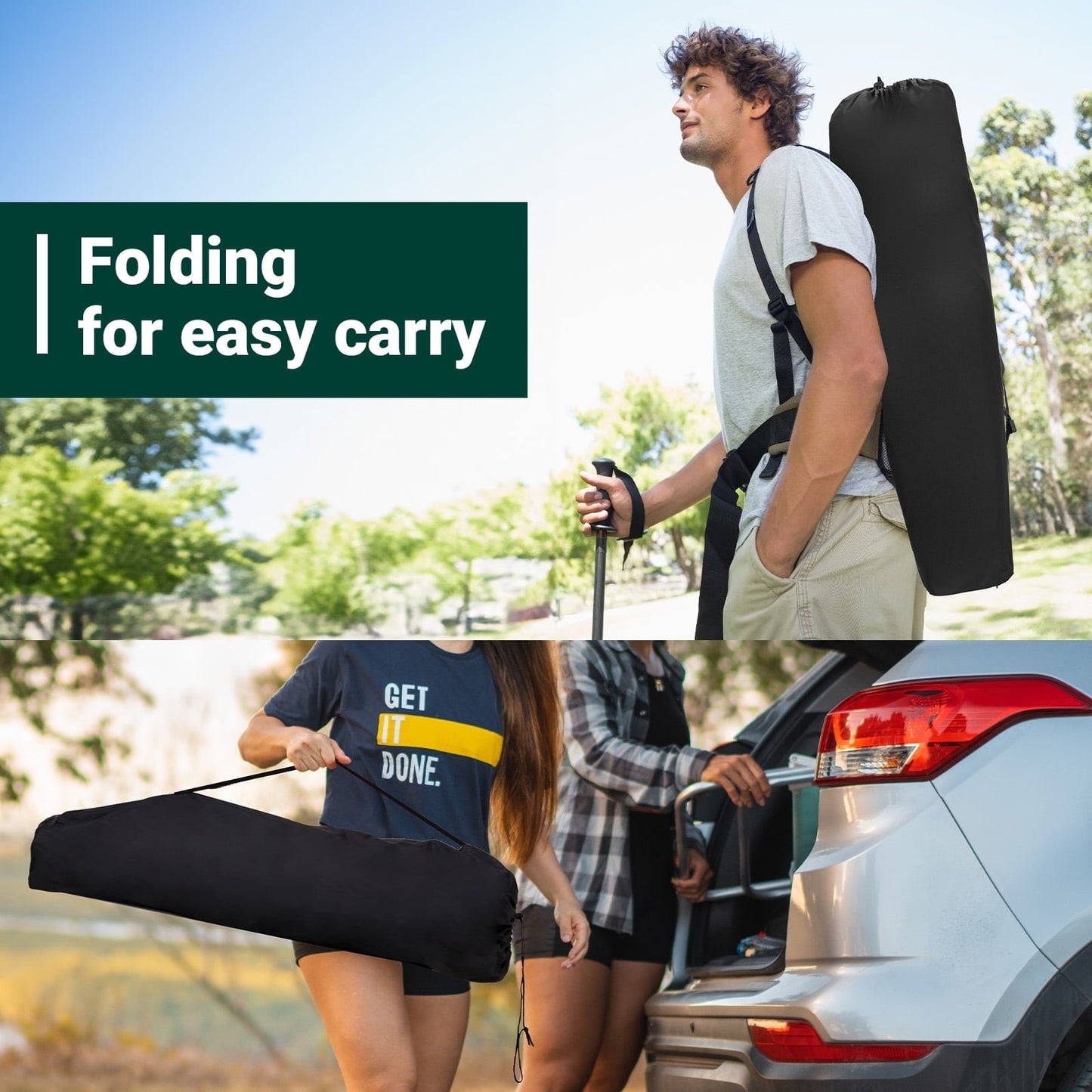 Zimtown 2 Pack Camping Chairs, 2-in-1 Lightweight Camping Chair with Footrest, Adjustable Backrest Seating with Headrest, Cup Holder, Storage Bag