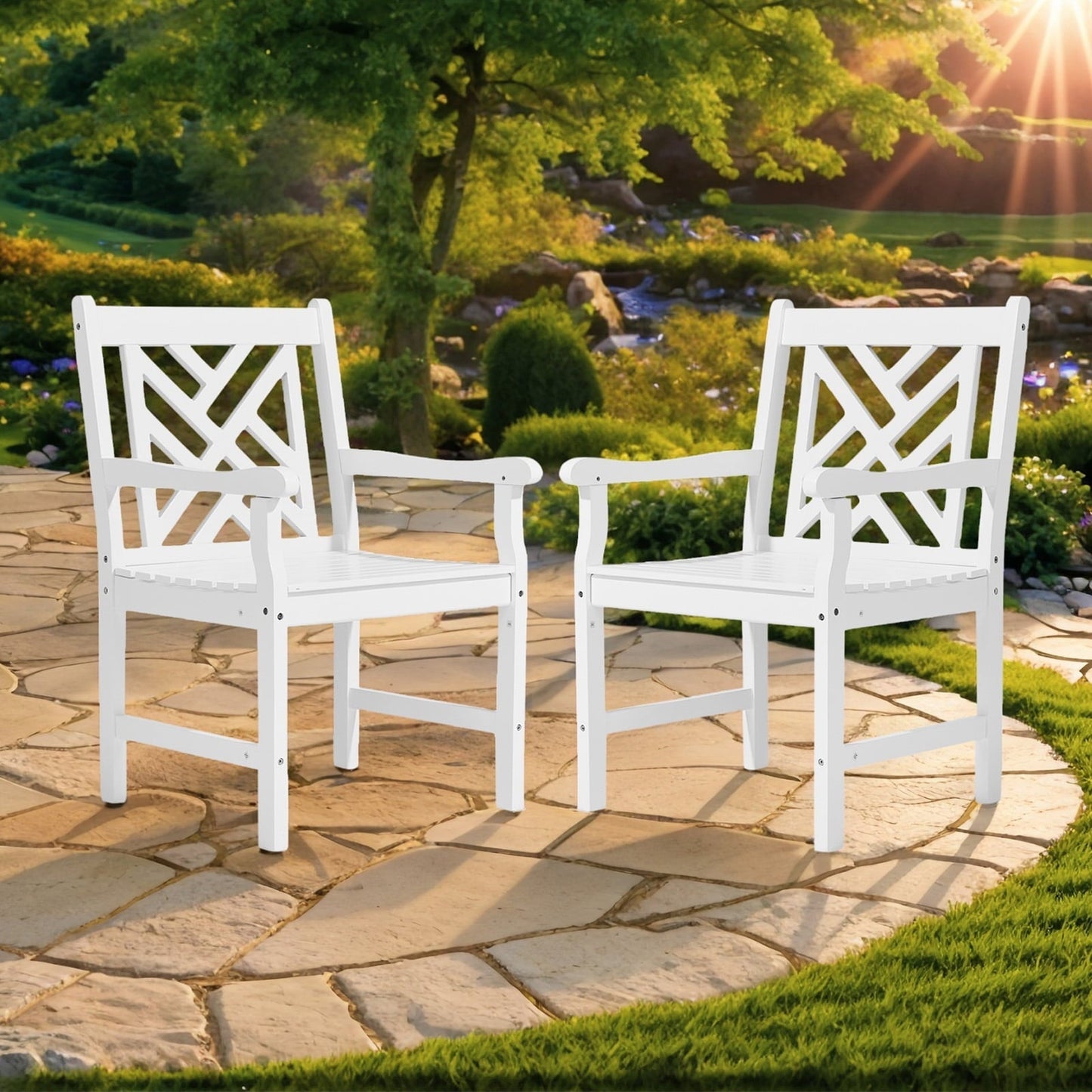 Zimtown 1Pc Patio Dining Chair, Heavy Duty Wood Armchair, Bistro Seating with Slatted Seat ,Outdoor Dining Seating for Indoor Outdoor Balcony Porch Garden, White