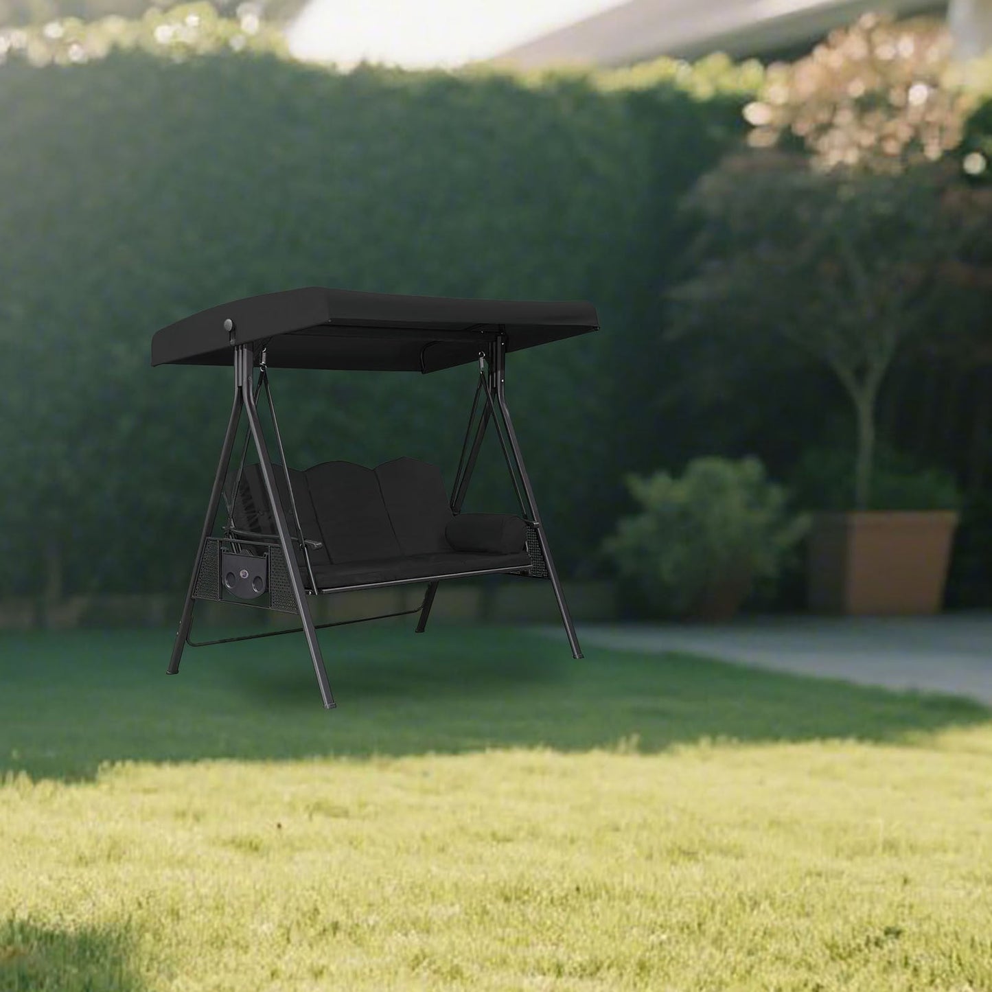 3-Seat Outdoor Patio Porch Swing with Adjustable Tilt Canopy, Cushions and Pillow Included (Excluding iron frame chairs)