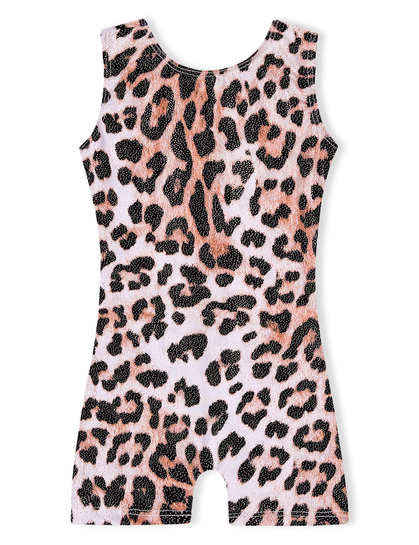 Domusgo Gymnastics Leotards for Girls Size 5-6 Years Old Shiny One Piece Brown Leopard Biketard