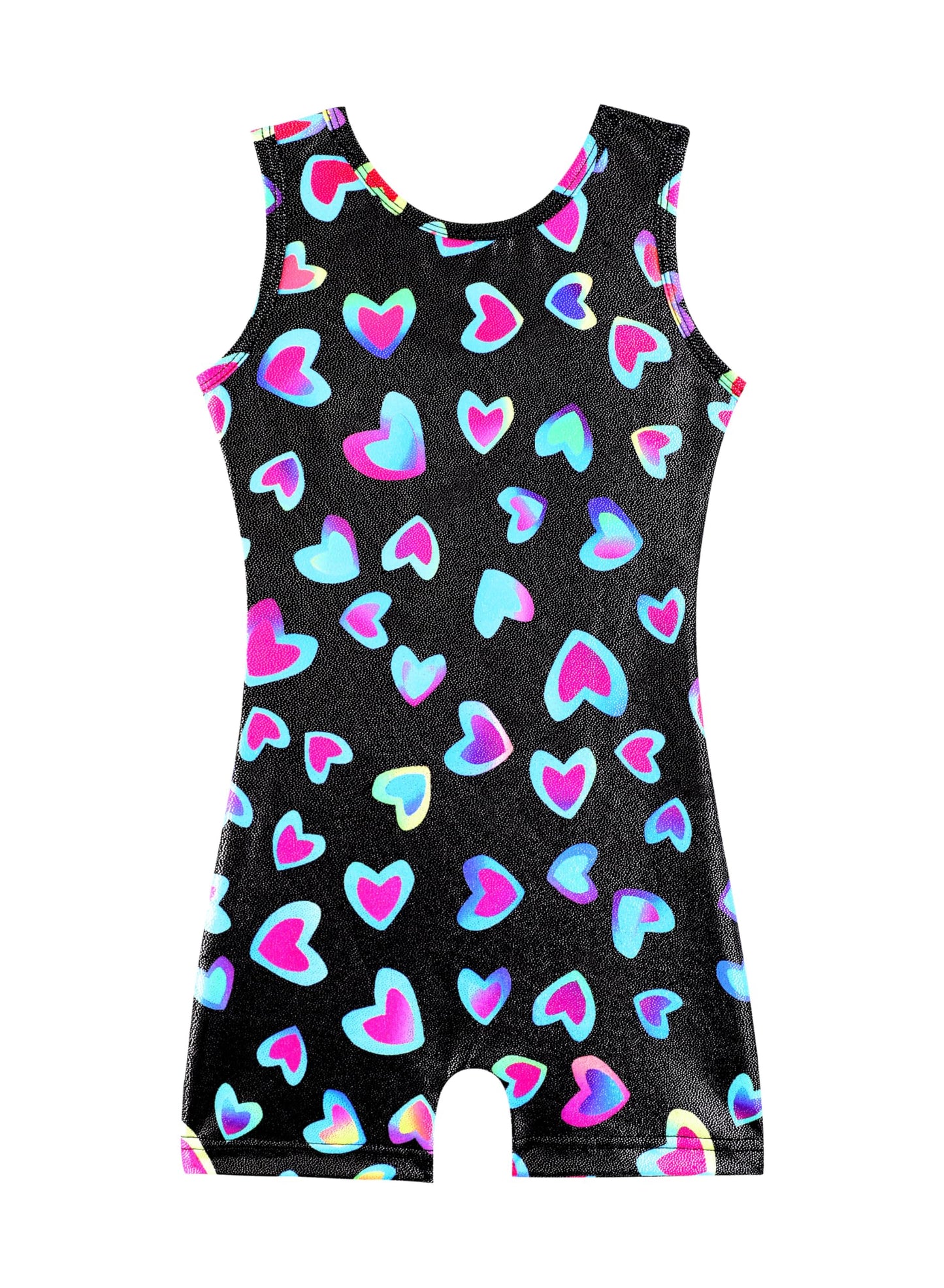 Girls Gymnastics Leotards 5t Size 5-6 Years Kids Toddlers Biketard Tumbling Outfits Outfits Unitard Shiny Black Hearts Multicolored Rainbow
