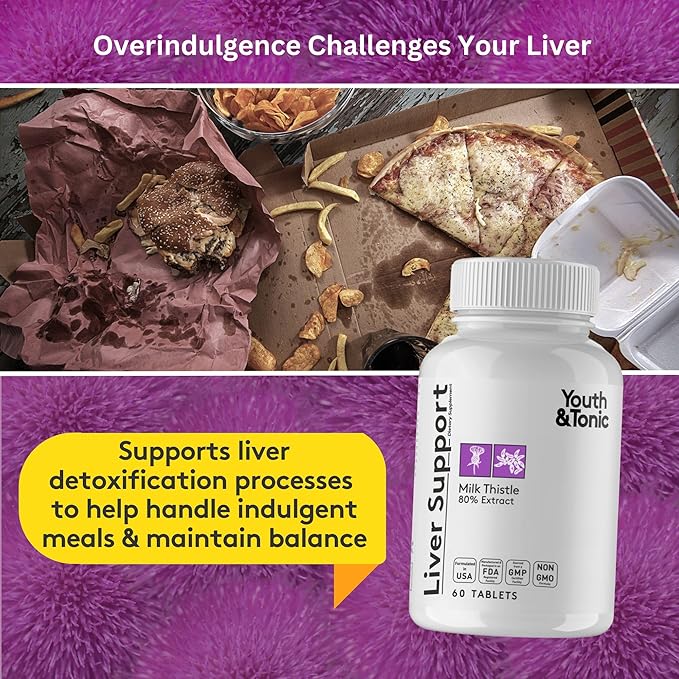 Youth & Tonic Liver Detox Cleanse Supplement – Silymarin Milk Thistle Complex Formula for Body Health, Repair & Support – Non-GMO Herbal Vitamins – 60 Capsules for Women & Men