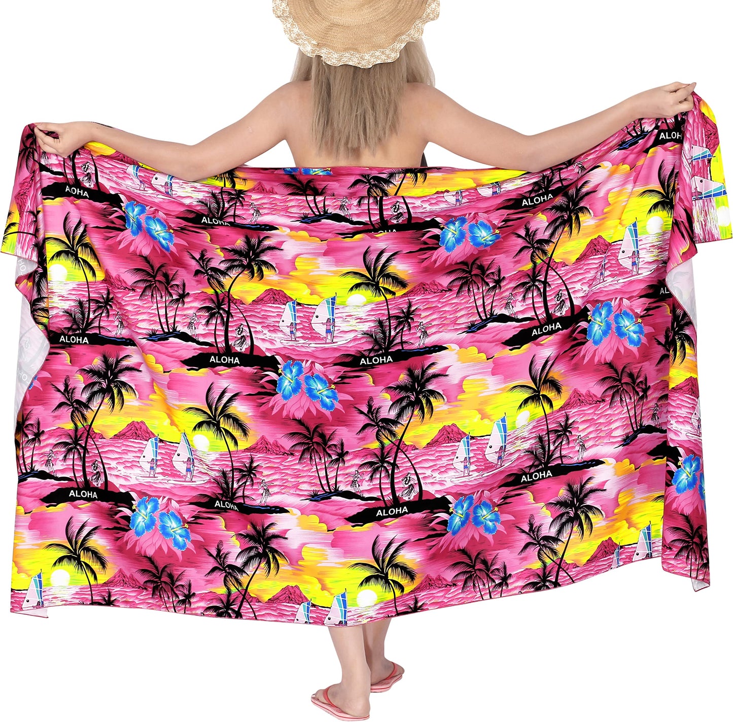 LA LEELA Soft Light Hawaiian Beach Bikini Wrap Sarong Printed 88"X42" Pink_3455