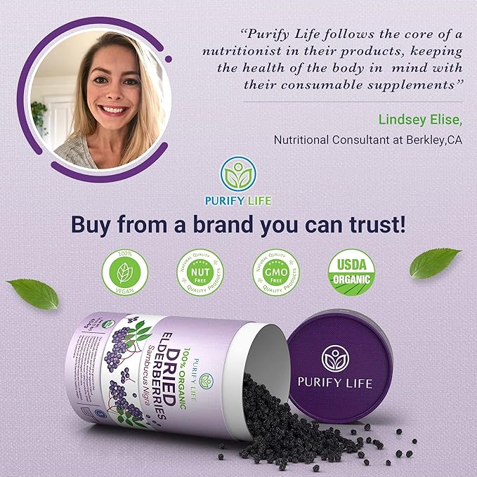 USDA Organic Dried Elderberries 1lb Bulk (Safest Packaging, Resealable Bag, BPA-Free Scoop) Natural, non-irradiated, Raw Whole Black Elderberry, Immune Support, Make Sambucus Elderberry Syrup, 1 Pound