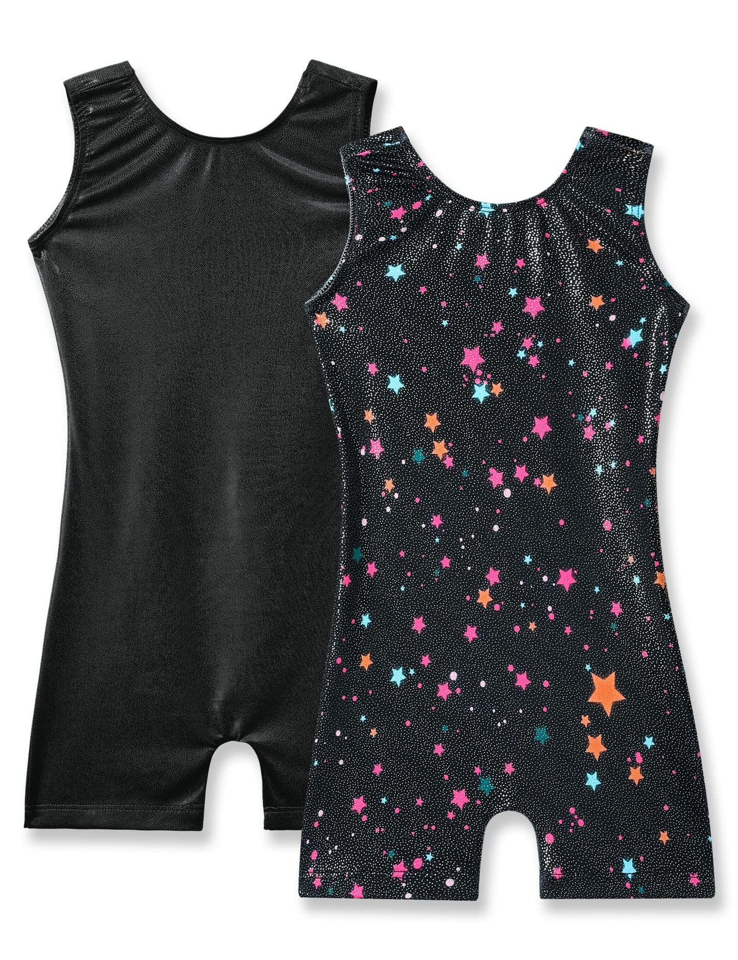 Nymphperi Leotards for Girls Gymnastics Size 5-6 Years Old Shiny Sleeveless Tank Biketards Rainbow Blue Stars Gym Unitards