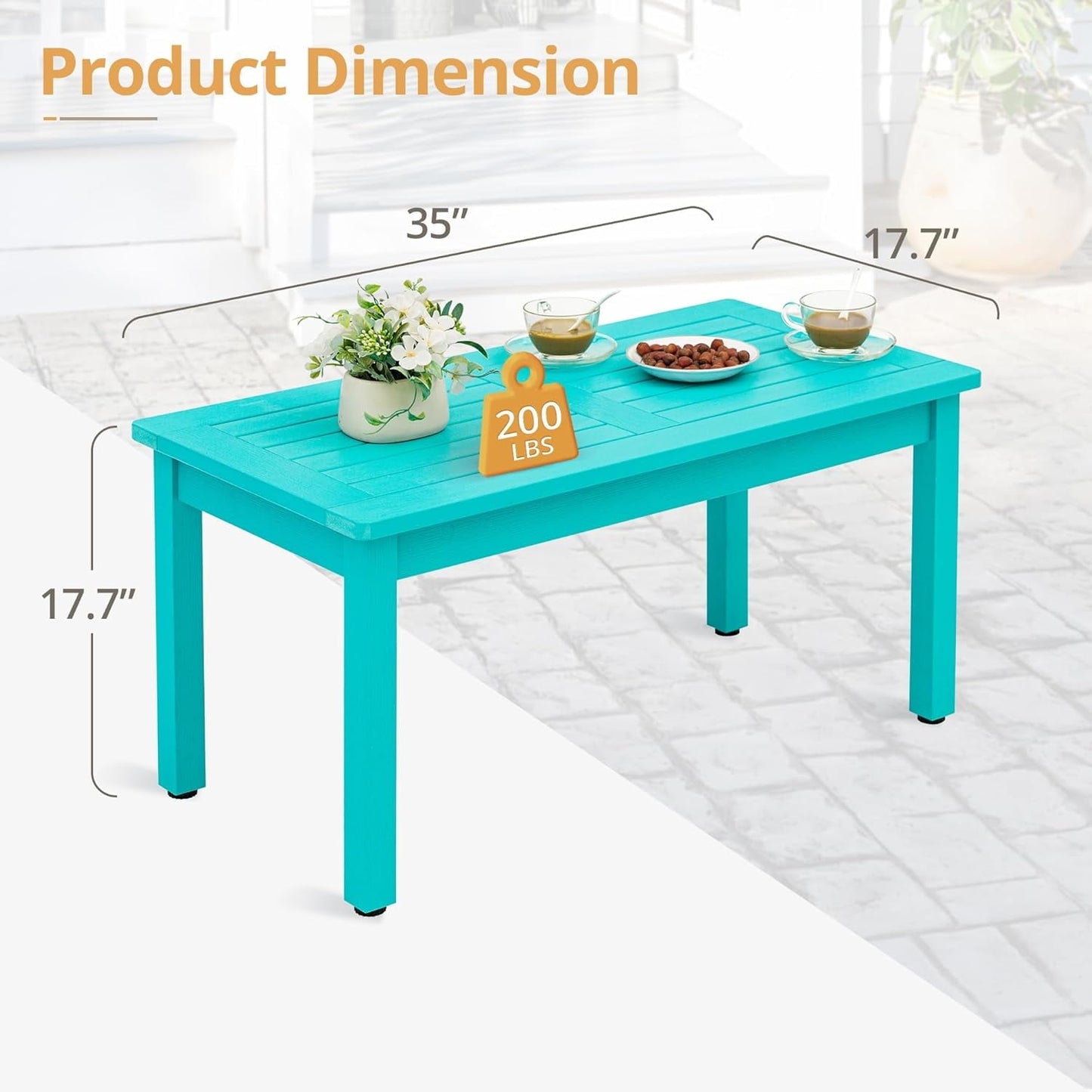 ZMMOO Outdoor Coffee Table Rectangle, HDPS Patio Coffee Tables for Outside, All Weather Patio Coffee Table with Slatted Tabletop for Deck, Garden, Balcony, Indoor or Outdoor Use, Light Gray