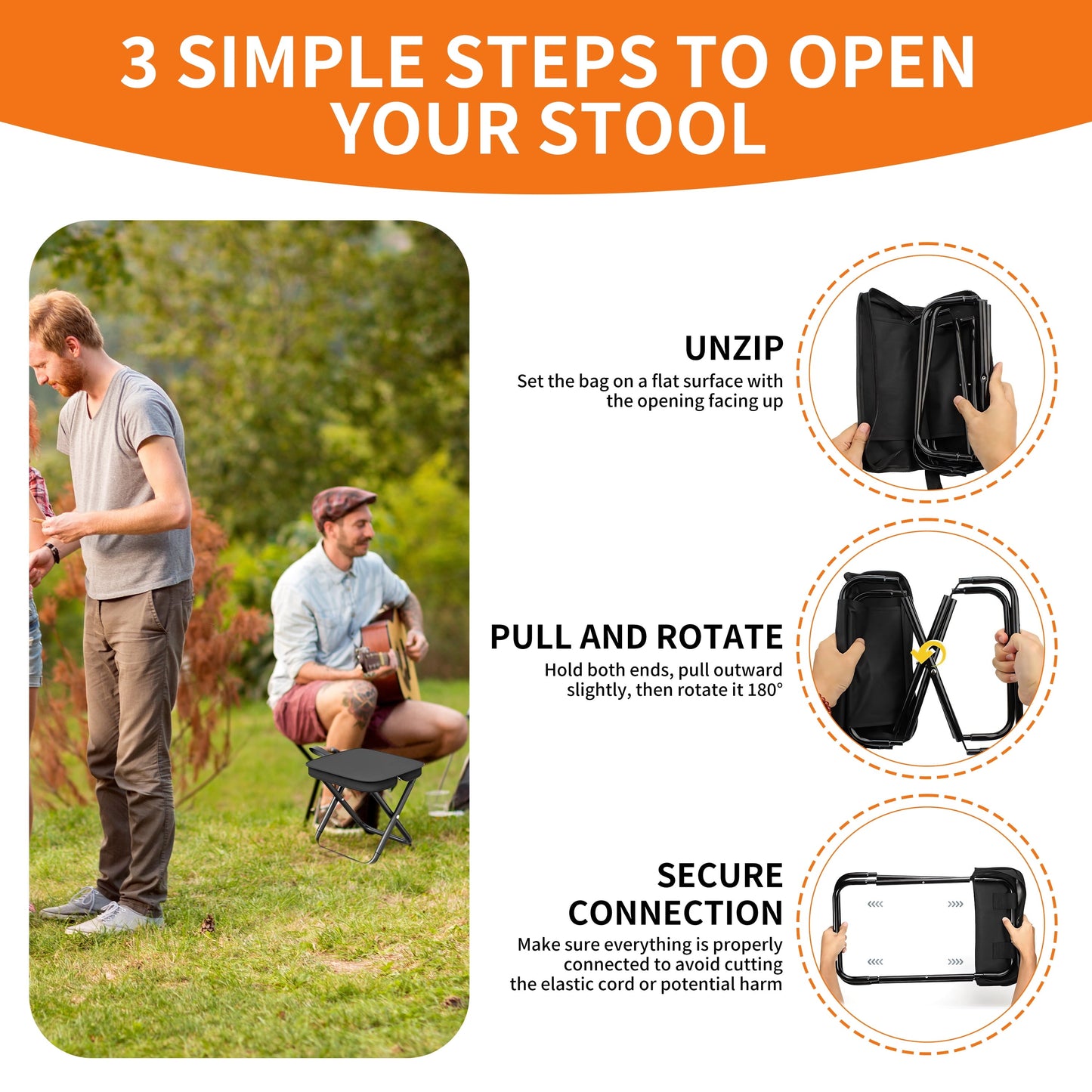 2 Pack Portable Stool with Carry Bag, 10.6 Inch Small Folding Stool for Adults, Ultralight Black Camping Stools for Picnic, Hiking and Fishing, Hold Up to 220 LBS