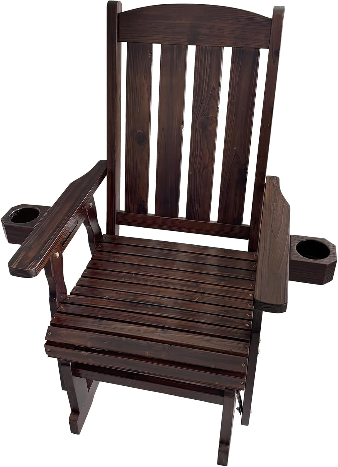 Fortune Candy Wooden Patio Glider with High Back and Deep Contoured Seat for 1 Person, Deep Brown