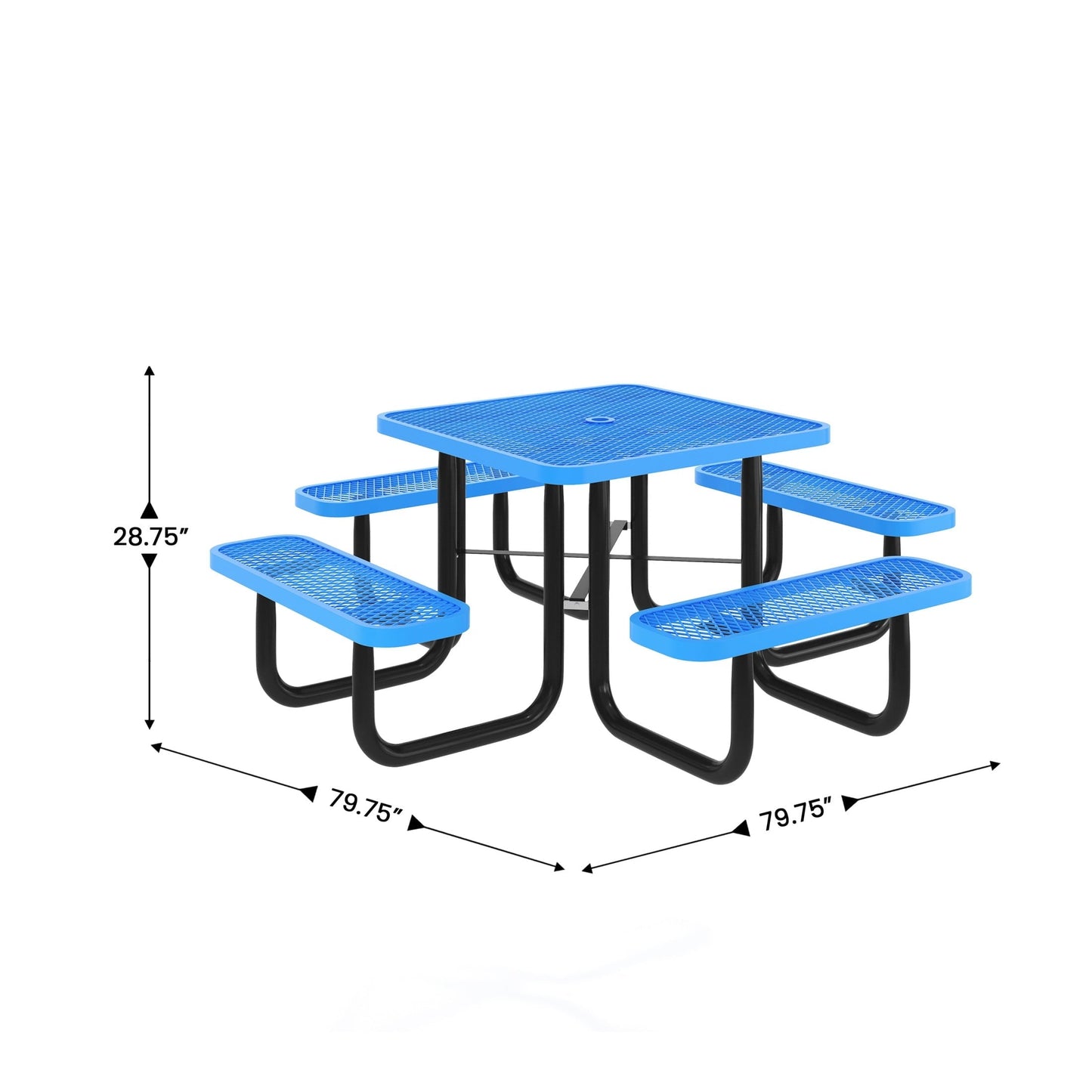 Flash Furniture 46" Square Outdoor Picnic Table with Commercial Grade Heavy Gauge Expanded Metal Mesh Top and Seats and Steel Frame in Blue