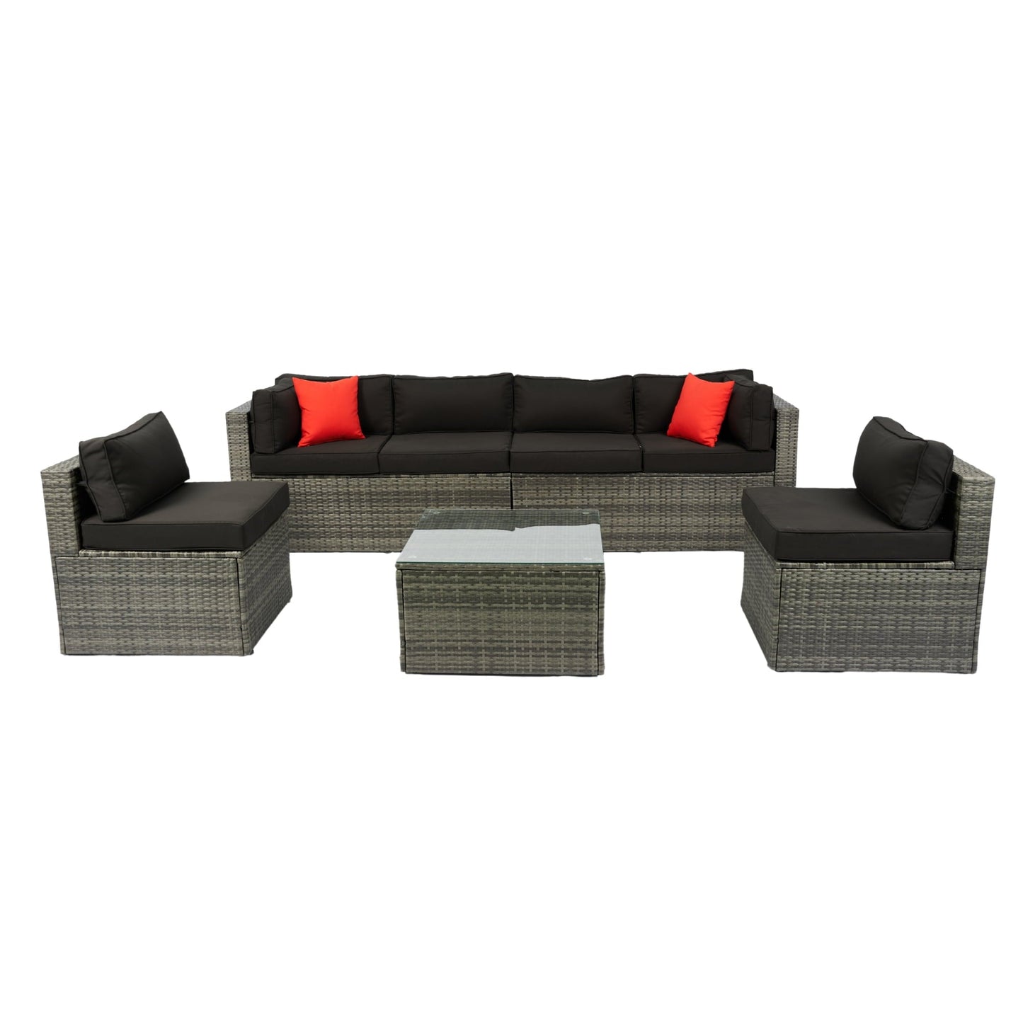 Olurrisa 5 Pieces PE Rattan sectional Outdoor Furniture Cushioned U Sofa set with 2 Pillow Grey wicker + Black Cushion