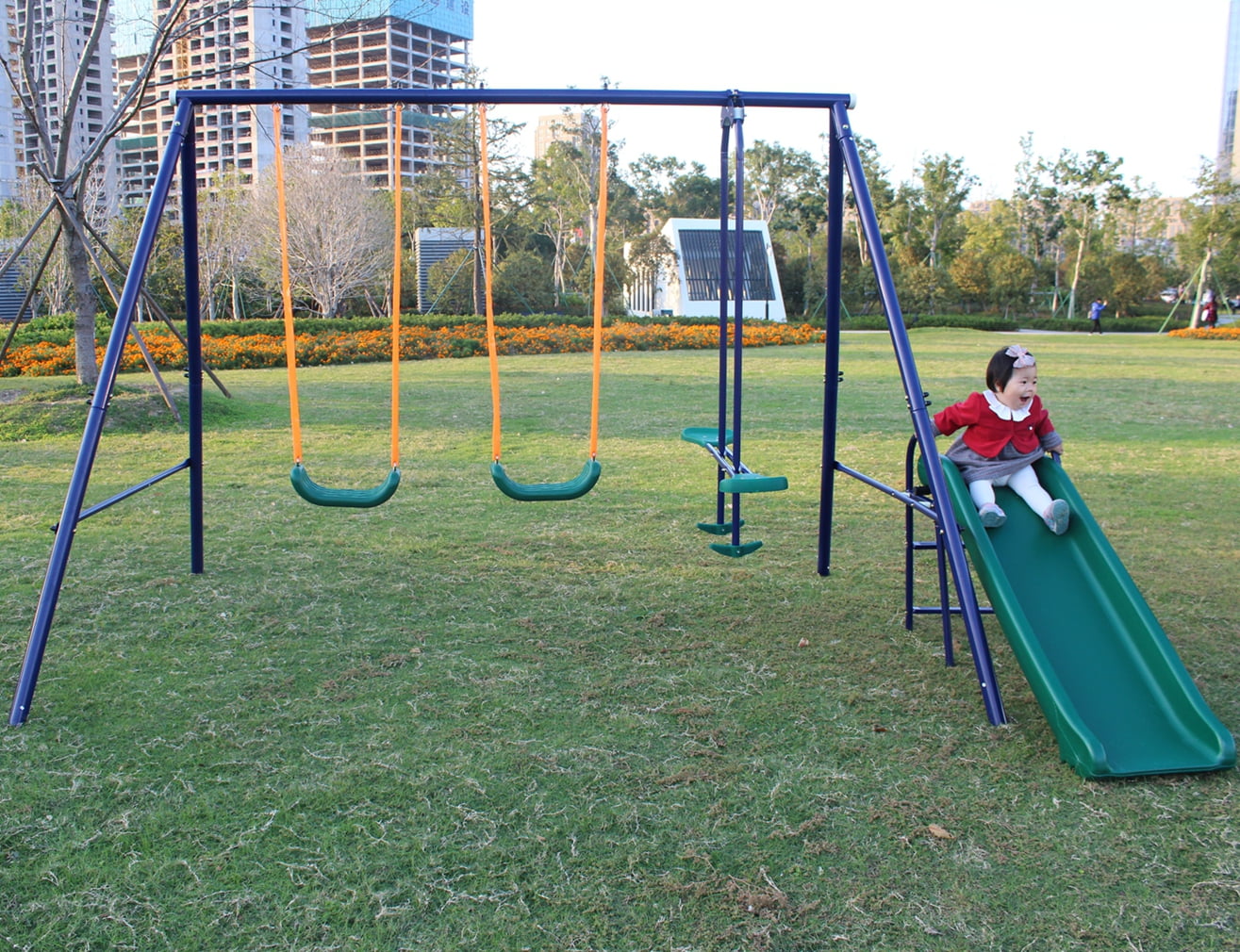 A-Frame Metal Swing Set w/ Slide outdoor playground