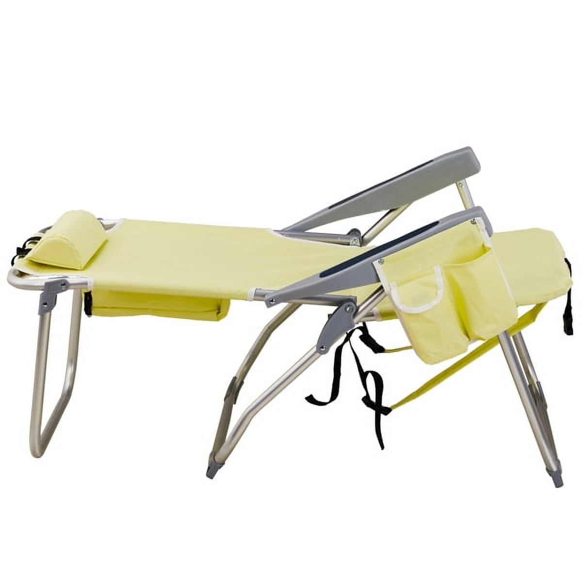 63*70*99cm Heightened Oxford Cloth Silver White Aluminum Tube Bearing 100kg Beach Chair with Cup Holder Storage Pouches Yellow