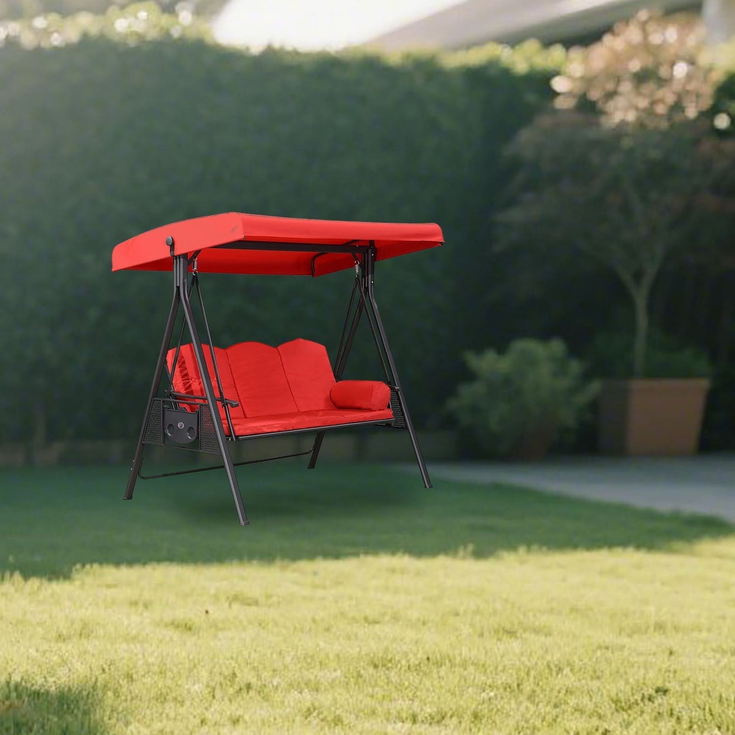 3-Seat Outdoor Patio Porch Swing with Adjustable Tilt Canopy, Cushions and Pillow Included (Excluding iron frame chairs)