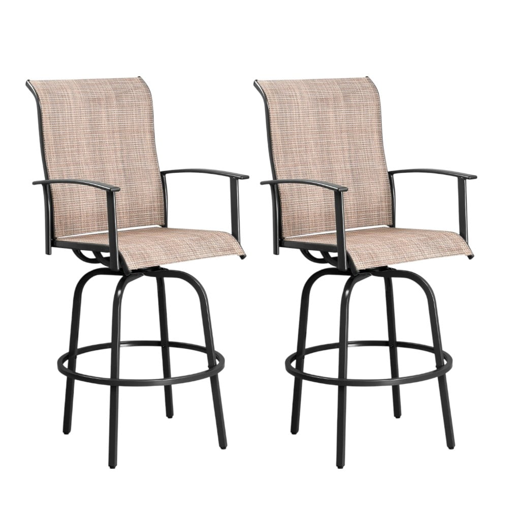IVV Outdoor Bar Chairs Set of 2, Swivel Patio Barstools with Textilene Fabric, All Weather Use, Ergonomic Comfort Bar Height Tall Outdoor Stools for Balcony (Black)