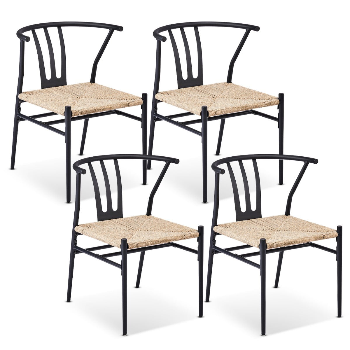 IVV Outdoor Dining Chairs Set of 4, Metal Frame Patio Chairs All-Weather Wicker Patio Dining Seat for Balcony, Yard, Front Porch and Deck (Black)