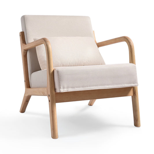 YEEZEE Mid Century Modern Chair - Solid Wood Accent chair with Ergonomic Armrests and Lumbar Pillow