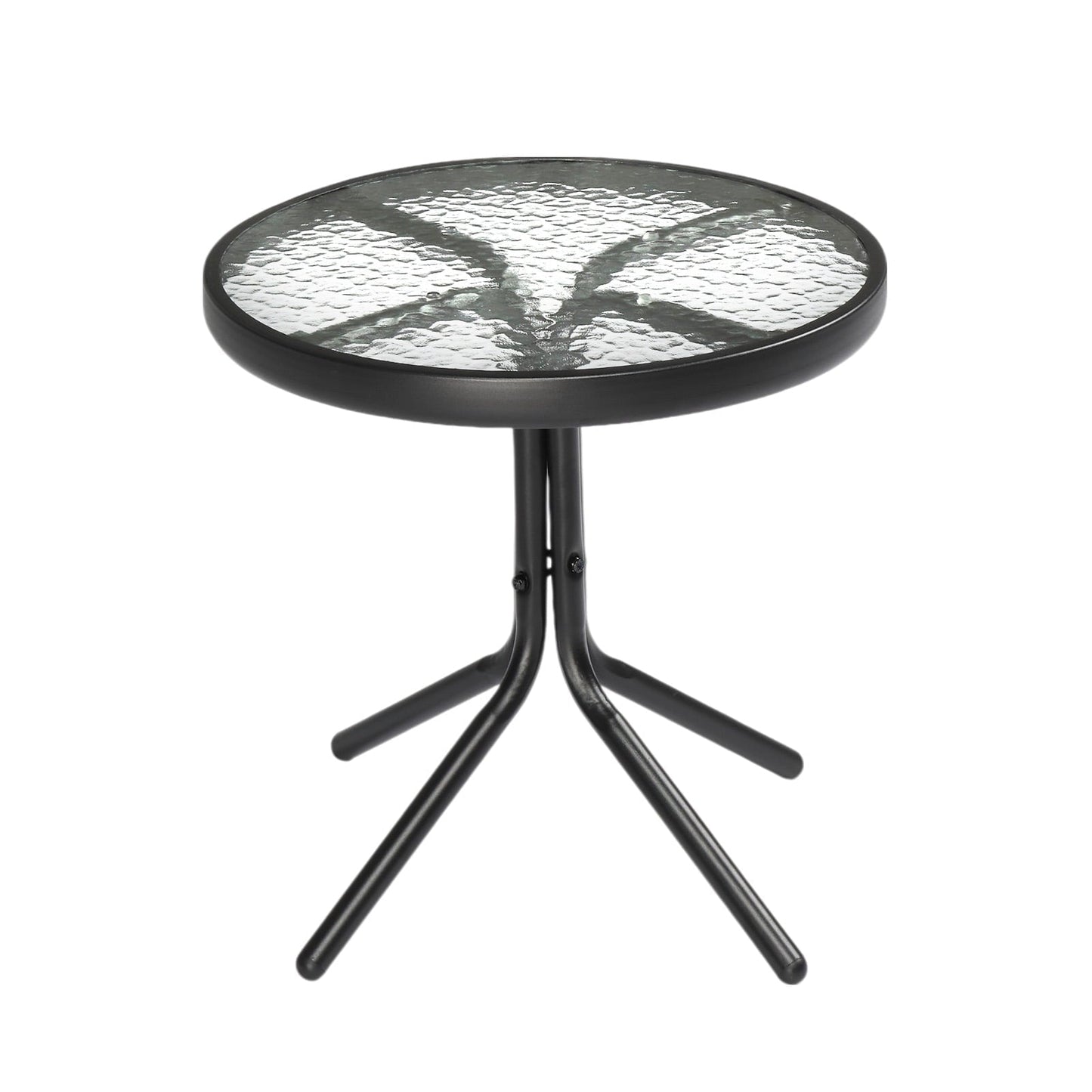 Zimtown 18" Round Tempered Glass Outdoor Patio Side Table, Metal Frame End Table, Black