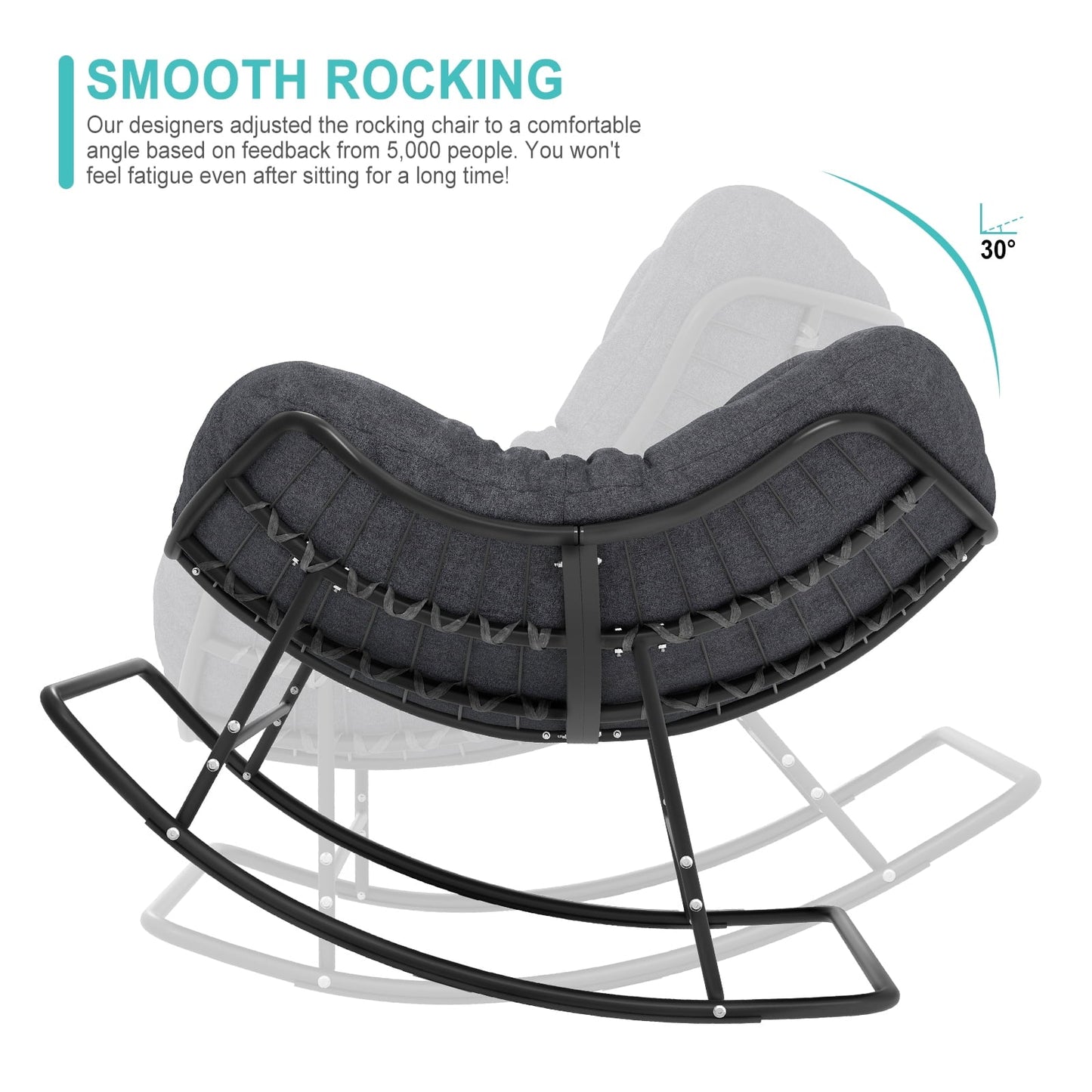 Micleed Papasan Rocking Chair Outdoor, Indoor Wicker Rocking Chair with Cushion, Oversized Rocker Egg Patio Lounge Chairs - Grey