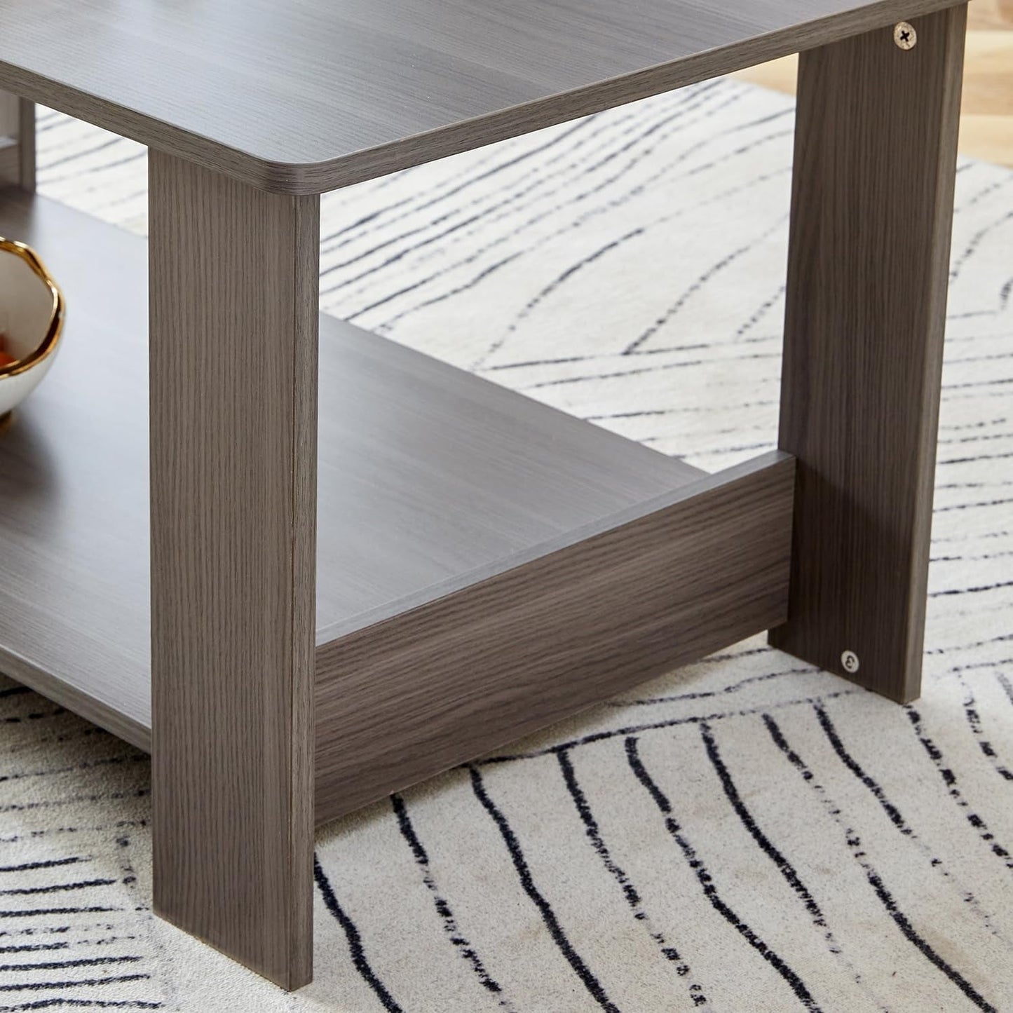 Small Coffee Tables for Small Spaces Wooden Coffee Tables for Living Room 2-Tier Coffee Table with Storage Double Layered (Gray, 19.6"*35.4"*16.5")