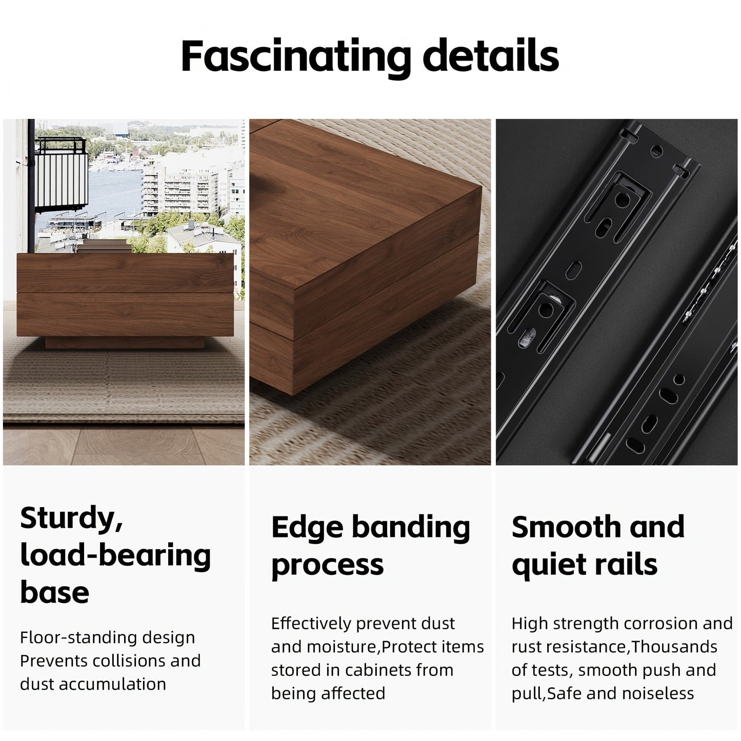 Mid-Century Modern Expandable Coffee Table with Large Storage, Centerpiece for Living Room, Walnut