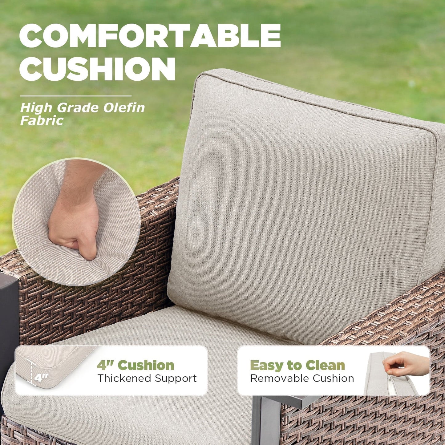 Lumiinofami 6 Pieces Outdoor Patio Conversation Furniture Set - 2 Outdoor Sofa, 2 Wicker Swivel Rocking Glider Chairs and 2 Ottomans, for Garden, Balcony, Porch, Beige