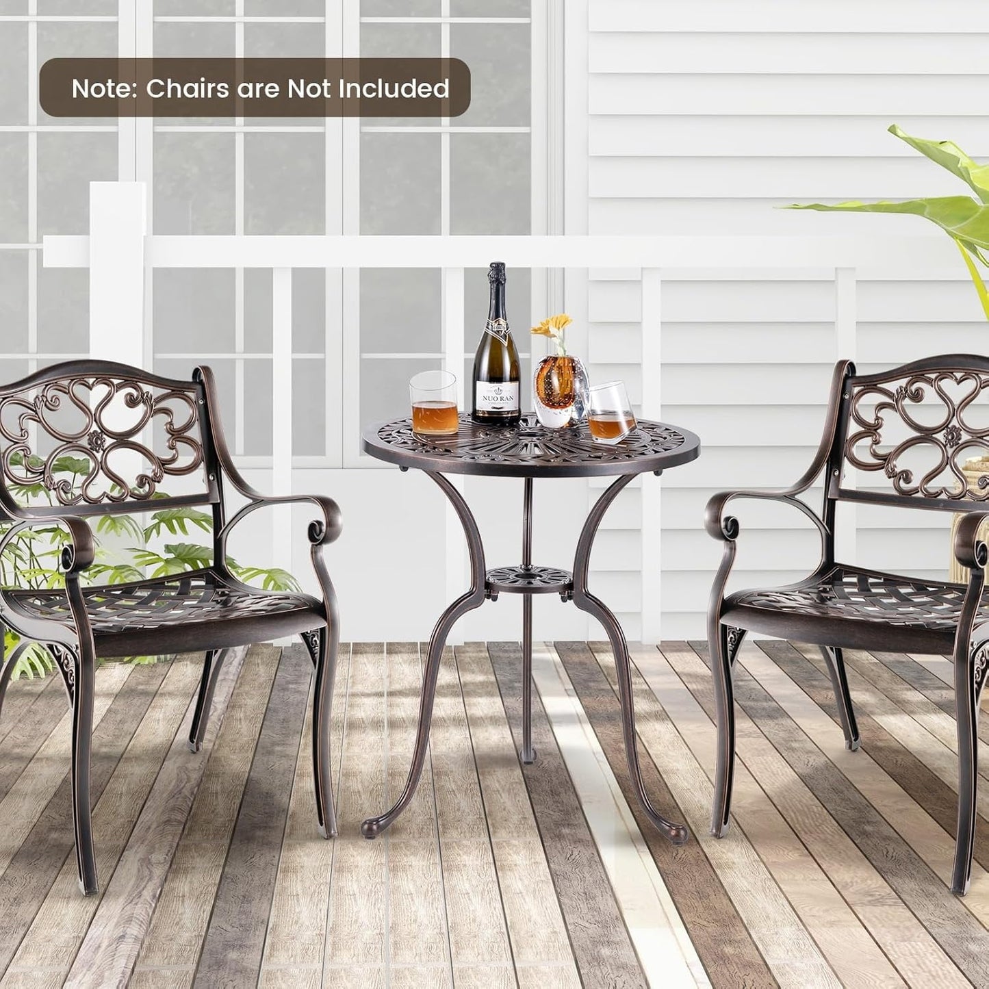 ZDOOR 24” Patio Bistro Table, Cast Aluminum Outdoor Side Table with 2" Umbrella Hole, All-Weather Resistant Round Patio Dining Table for 2 for Front Porch, Pool, Backyard, Garden, Balcony