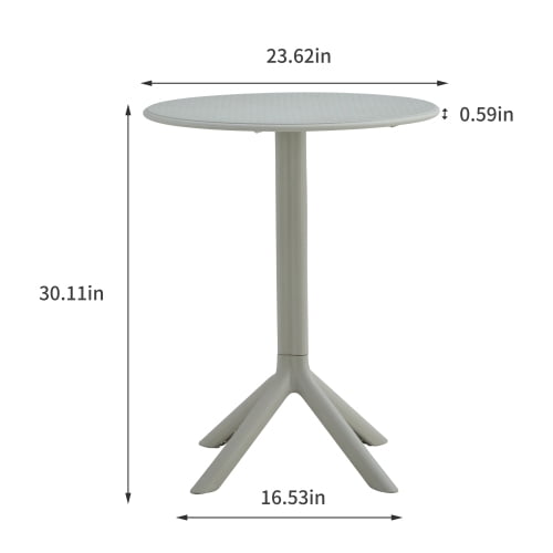 3 Piece Plastic Arm Chair Bistro Grs Premium Ocean Plastic, Light Grey