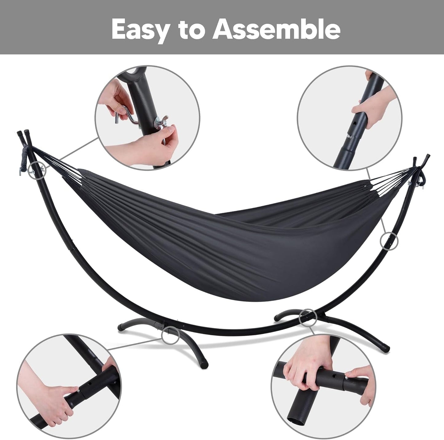 SUNCREAT Hammocks Standing Patio Hammock, Portable Hammock with Stand Foldable, Dark Gray