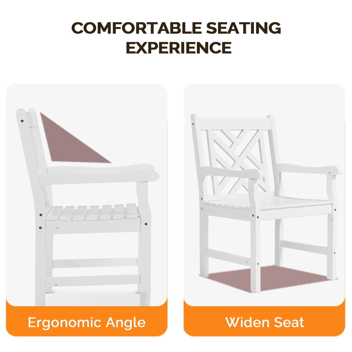 Zimtown 1Pc Patio Dining Chair, Heavy Duty Wood Armchair, Bistro Seating with Slatted Seat ,Outdoor Dining Seating for Indoor Outdoor Balcony Porch Garden, White