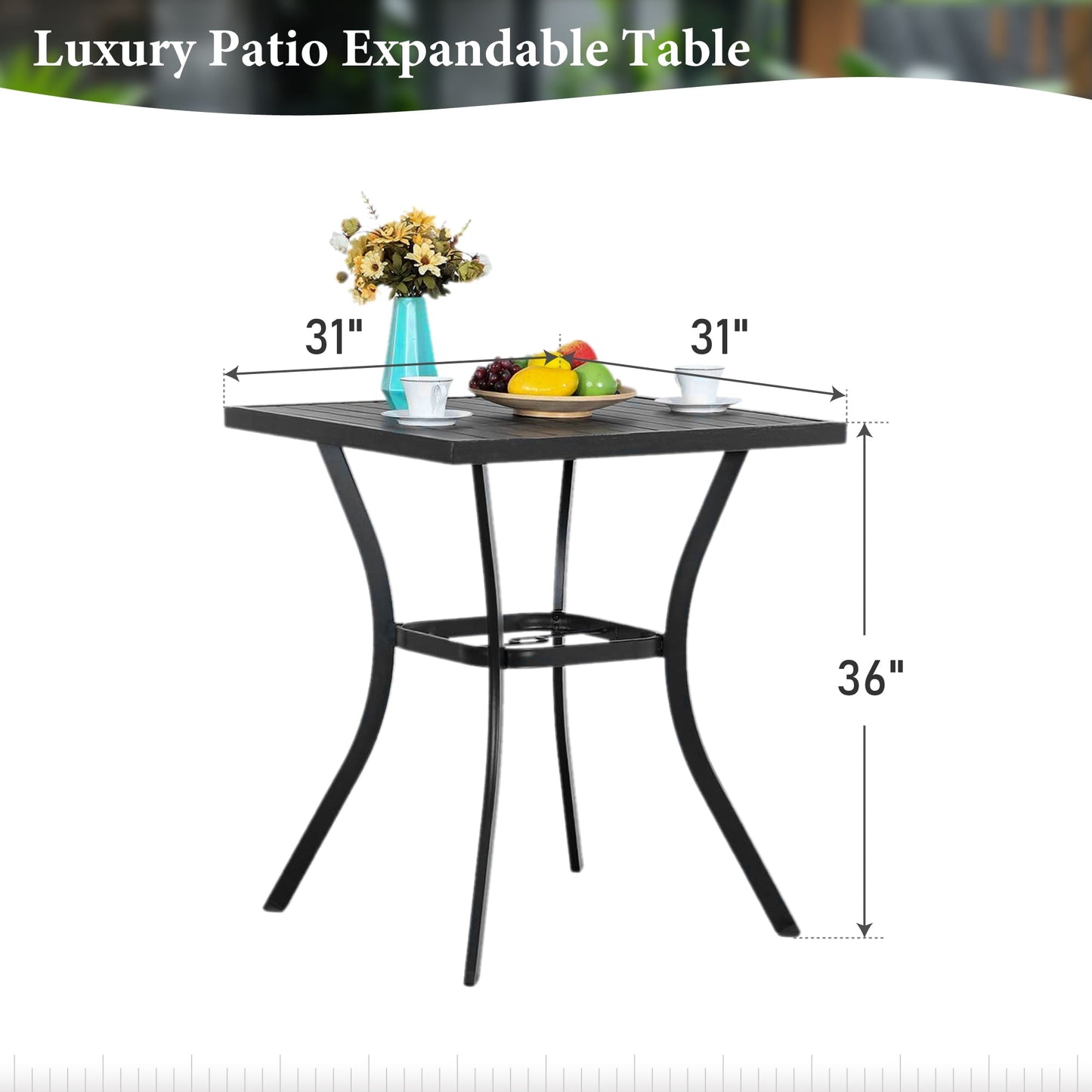 Summit Living 36"H Outdoor Counter Height Pub Table with Umbrella Hole, Patio Metal Bistro Bar Table, Black