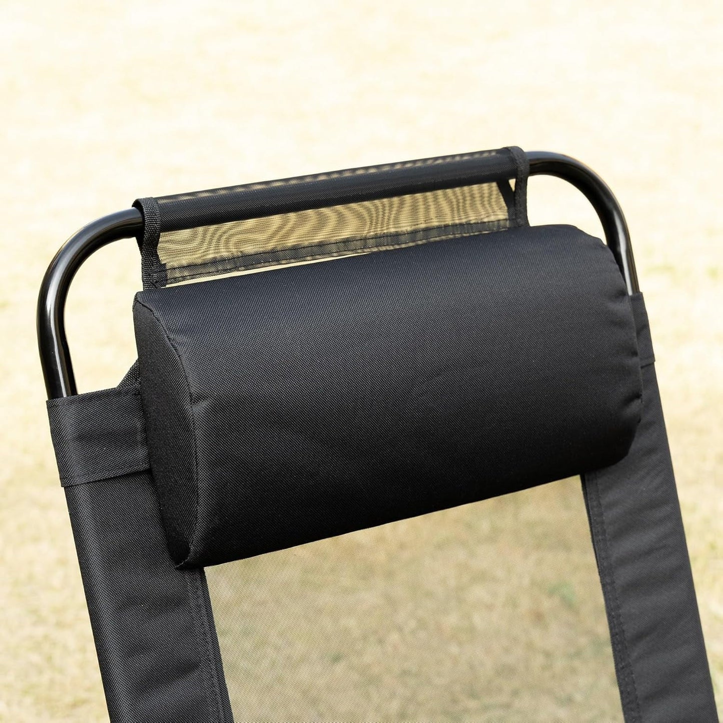 THTGCD Folding Patio Chairs Set of 2, Outdoor Deck Chair with Adjustable Sling Back, Camping Chair with Removable Headrest for Garden, Backyard, Lawn, Black