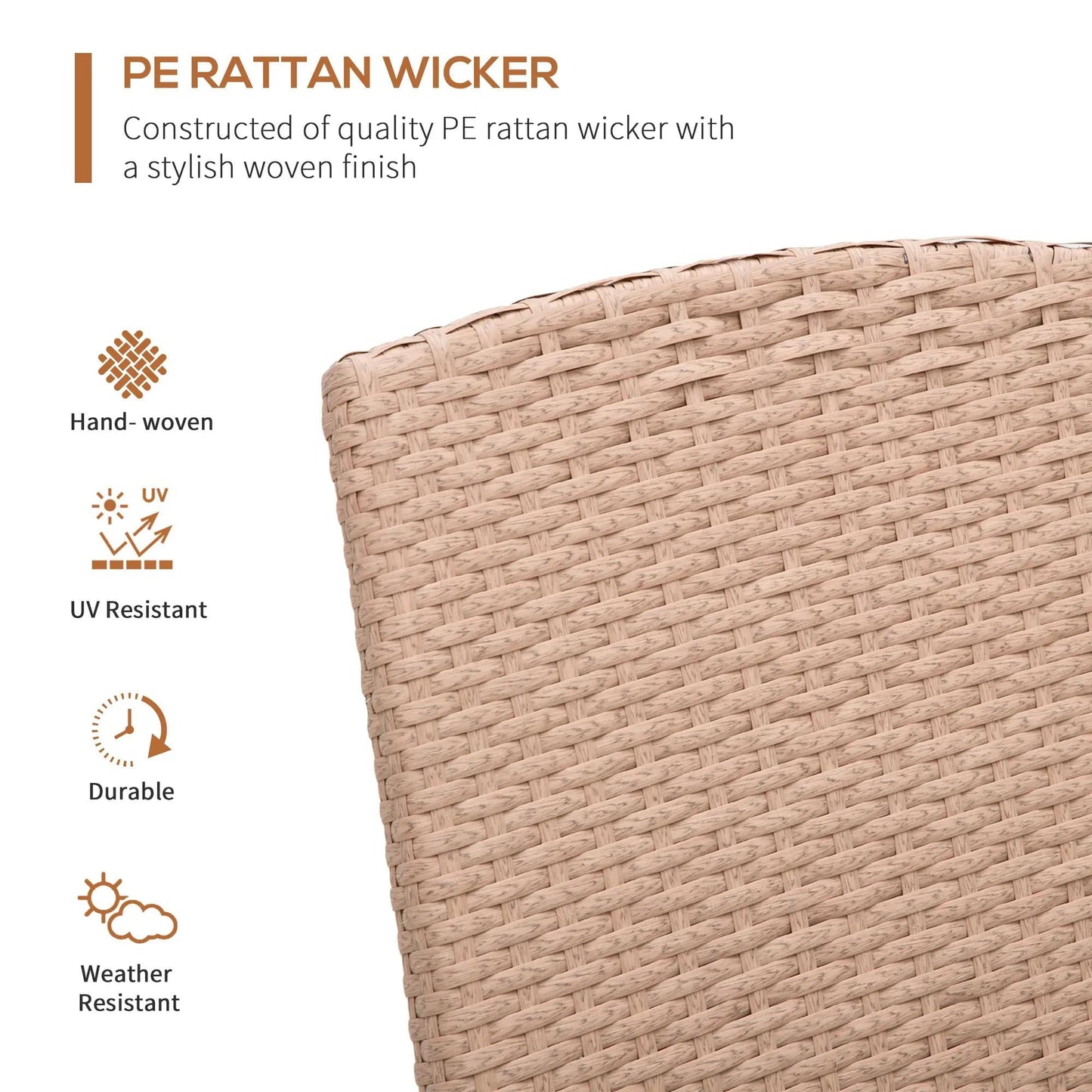 Resenkos Patio Recliner, Outdoor Reclining Chair with Flip-Up Side Table, All-Weather Wicker Metal Frame Chaise with Footrest, Cushions, Beige