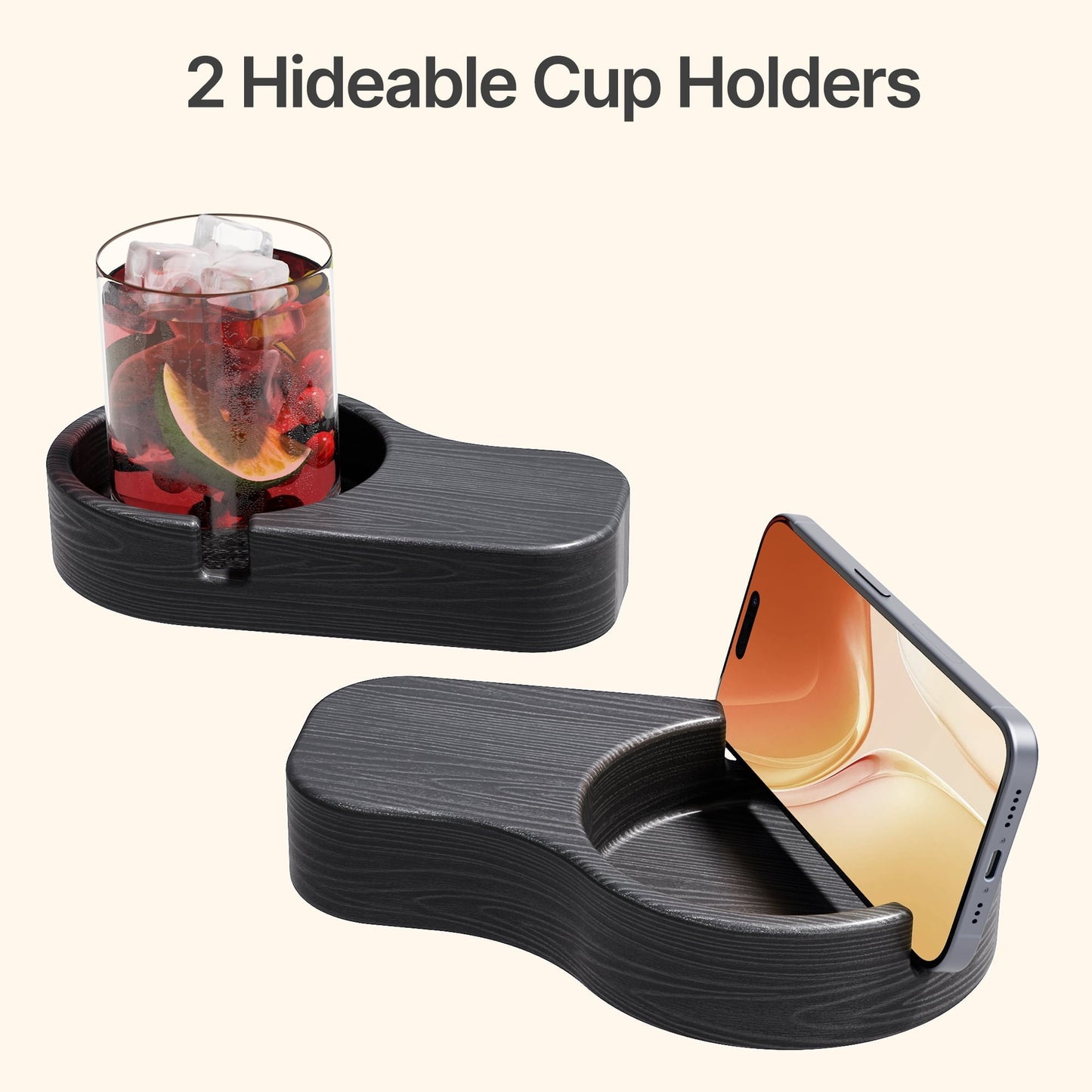 Asofer durable Folding Adirondack Chair and Retractable Ottoman, Wooden Textured with two Cup Holders,HDPE Poolside Backyard Lawn Coffee, Black