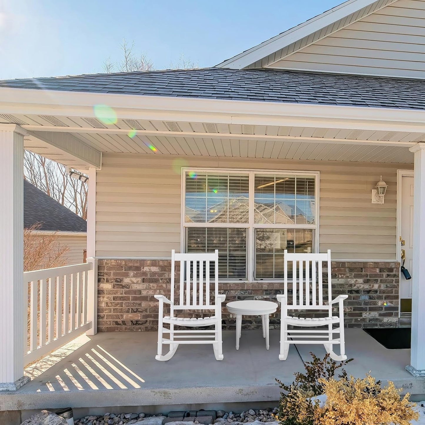 TLGREEN Outdoor Wood Porch Rocking Chair, Outdoor Rocker for Garden, Porch, Balcony(White)