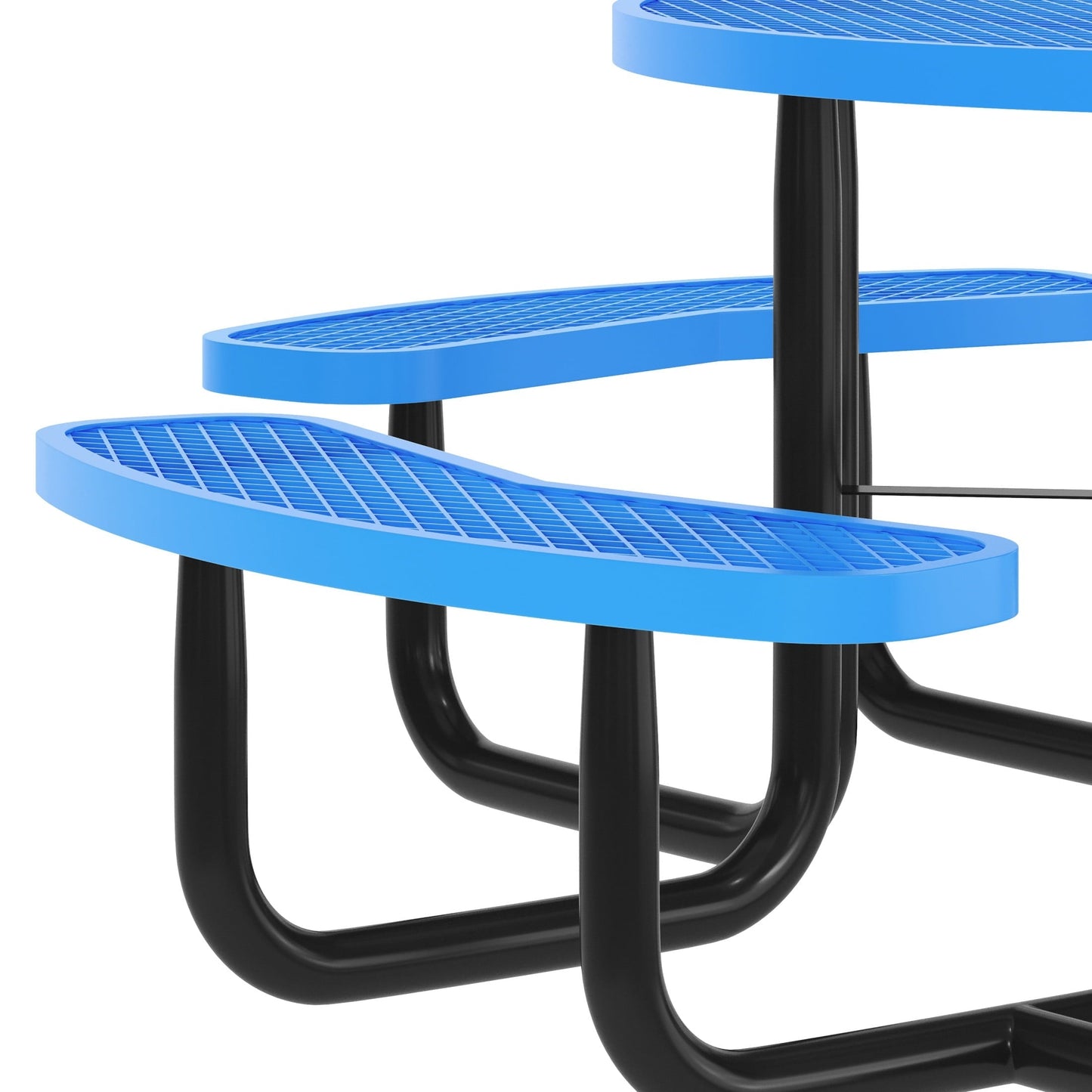 Flash Furniture 46" Round Outdoor Picnic Table with Commercial Heavy Gauge Expanded Metal Mesh Seats and Top with Umbrella Hole and Ground Anchors, Blue