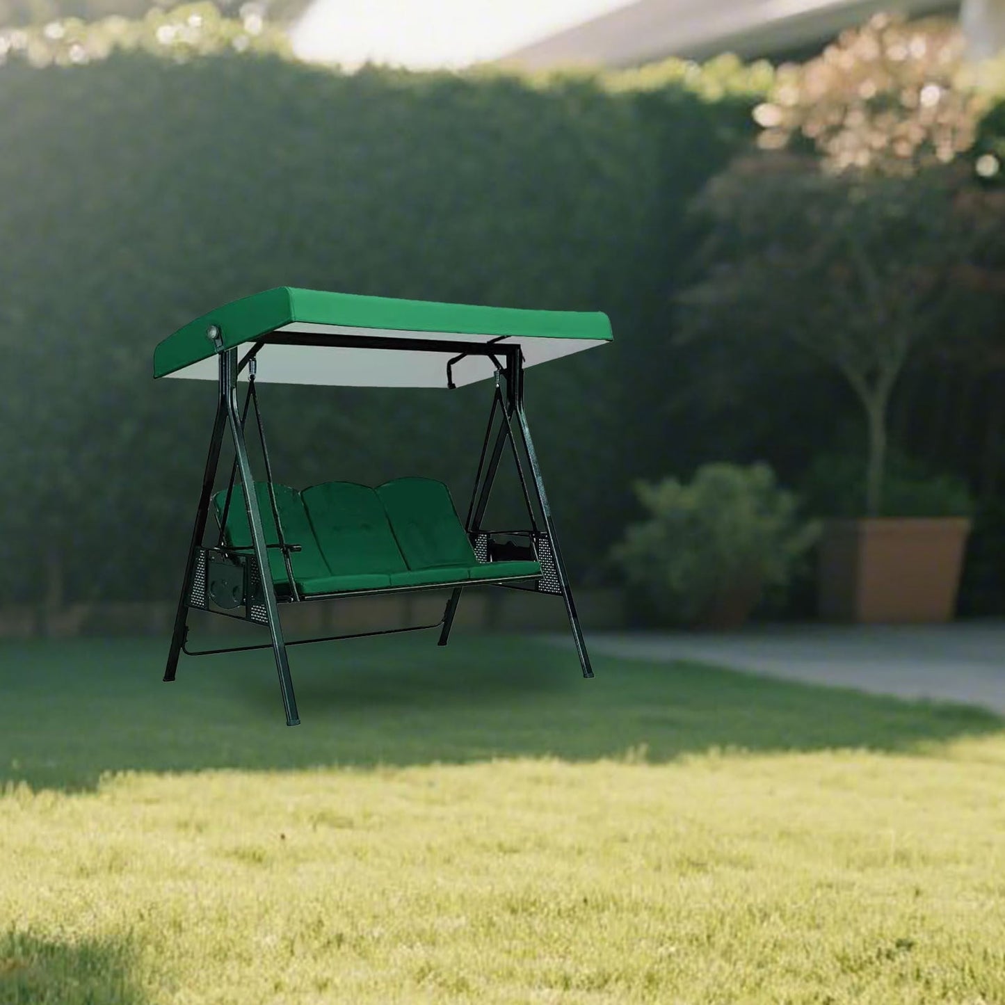 3-Seat Outdoor Patio Porch Swing with Adjustable Tilt Canopy (Excluding iron frame chairs Cushions and Pillow)Black