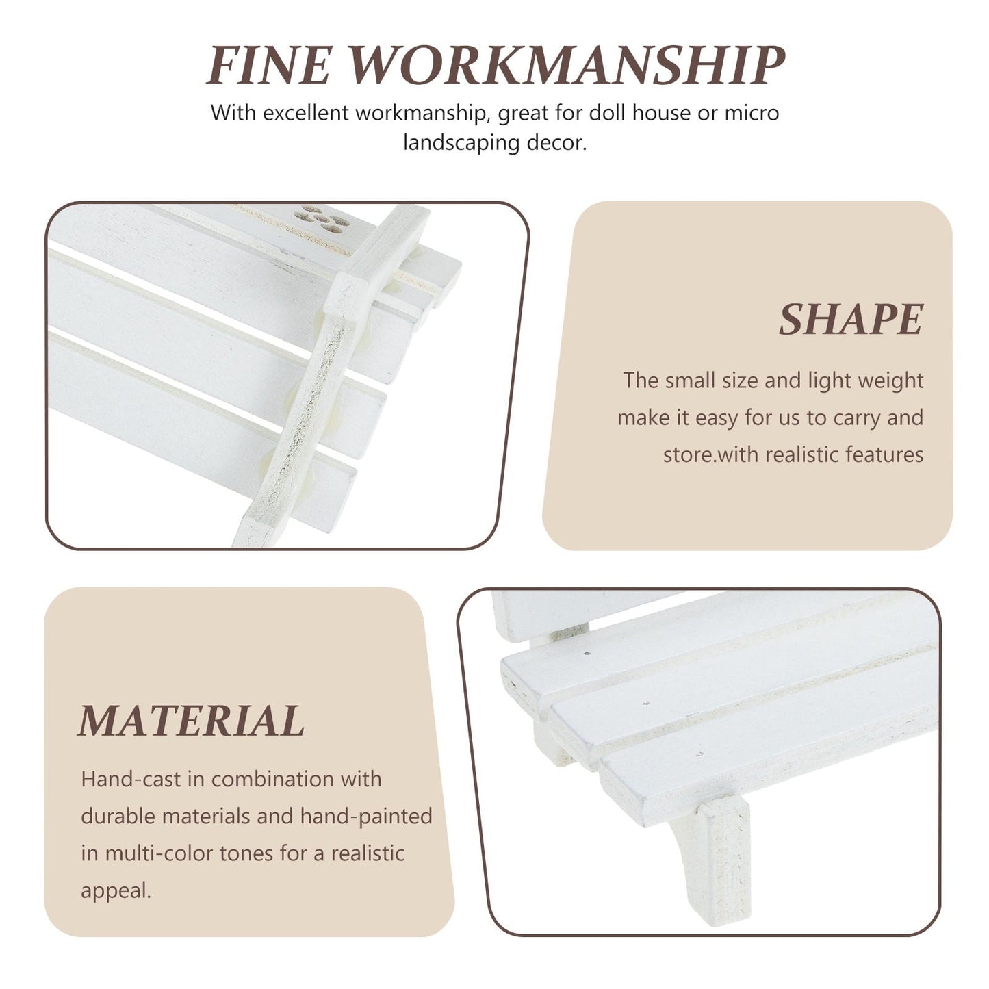 TINKSKY Micro Landscaping Decor Small Bench Miniature Garden Bench White Plastic 1Set Rustic Scene Layout