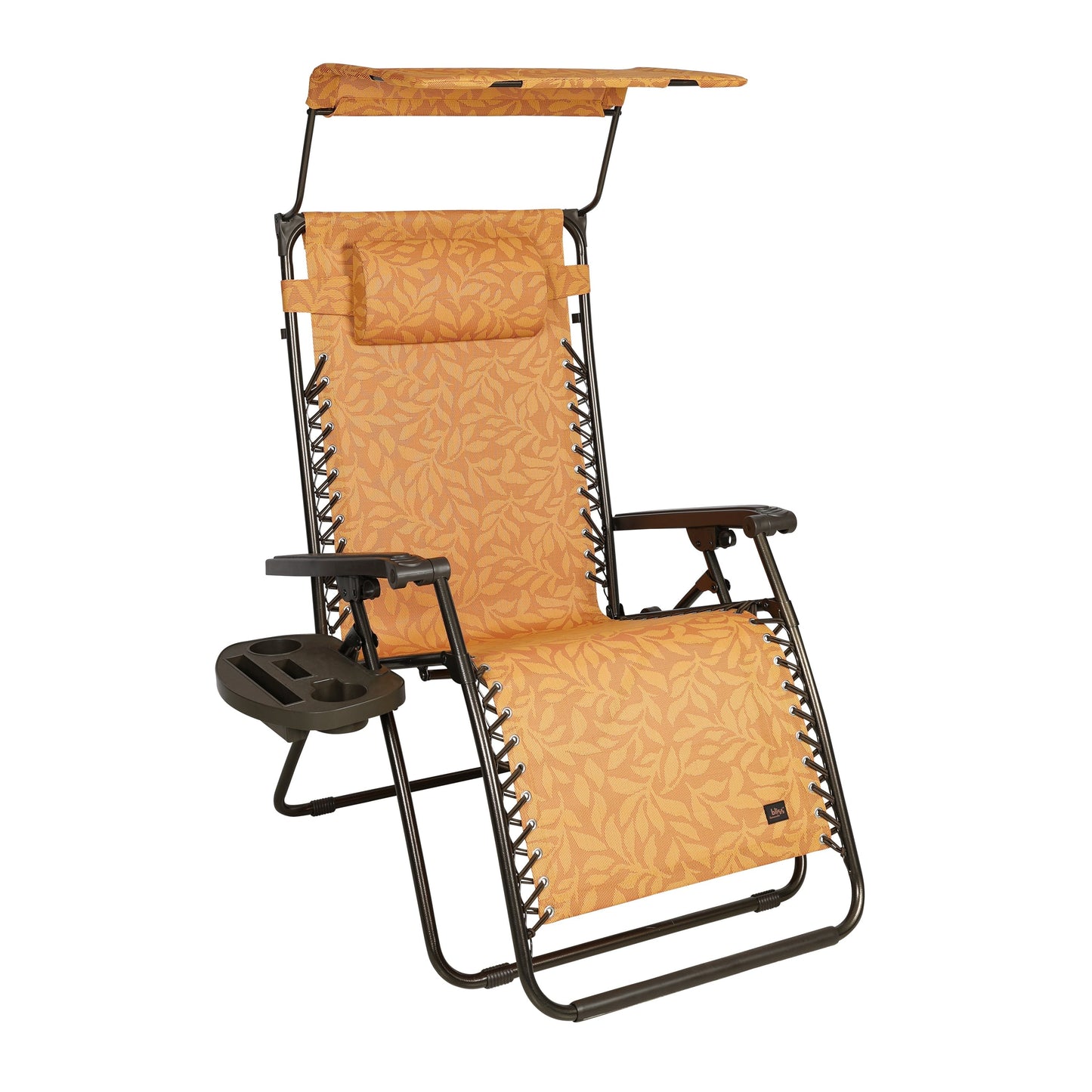 Bliss Hammocks 32 in. Wide Gravity Free Chair W/ Canopy, Drink Tray, & Pillow, Weather & Rust Resistant, 360 Lb. Capacity - Amber Leaf