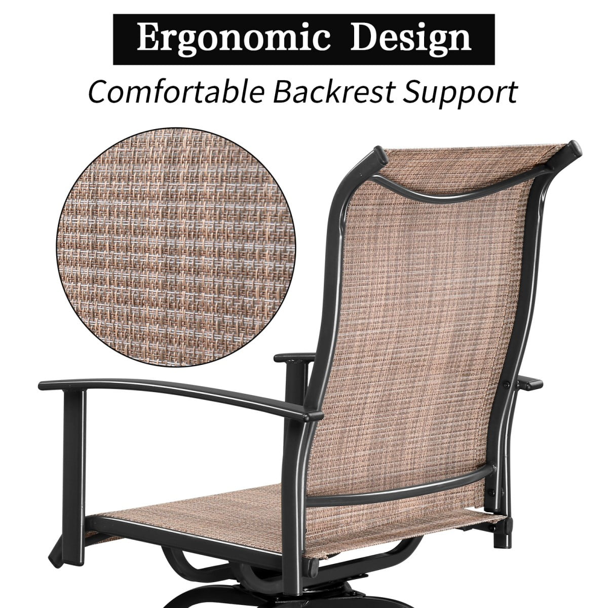 IVV Outdoor Bar Chairs Set of 2, Swivel Patio Barstools with Textilene Fabric, All Weather Use, Ergonomic Comfort Bar Height Tall Outdoor Stools for Balcony (Black)