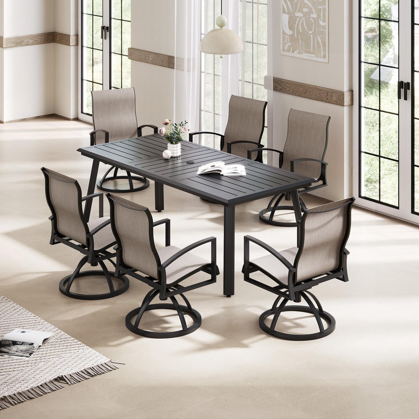 Pellebant 83" Aluminum Outdoor Dining Table for 8, All-Weather Rectangle Patio Table with Umbrella Hole for Backyard, Lawn, Garden and Poolside, Glossy Black